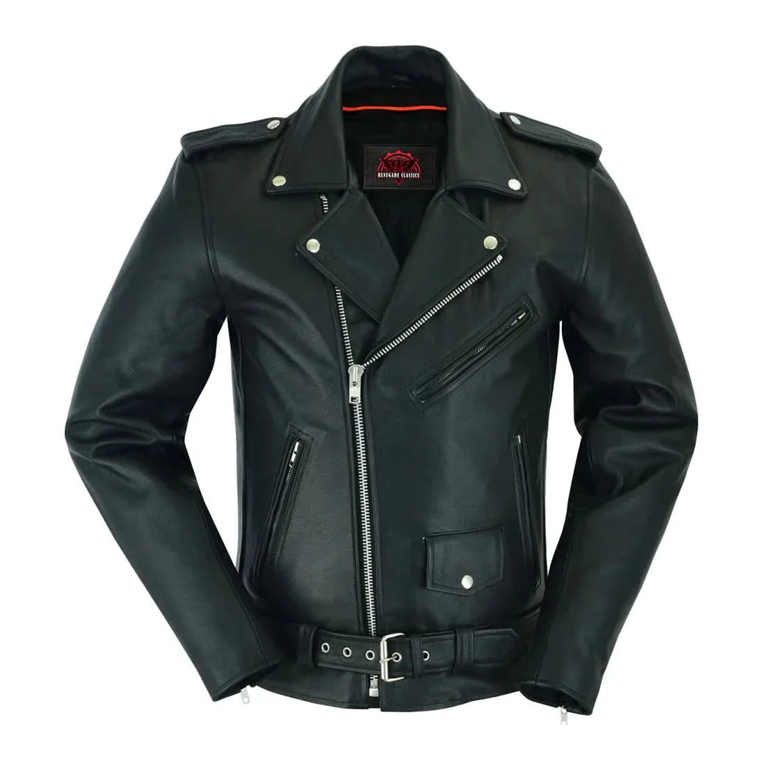 Men's Classic Plain Side Police Style M/C Jacket - TALL