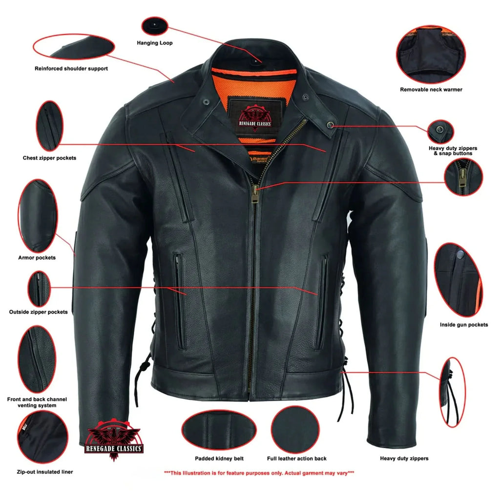 Men's Premium Vented Motorcycle Jacket – Side Laces