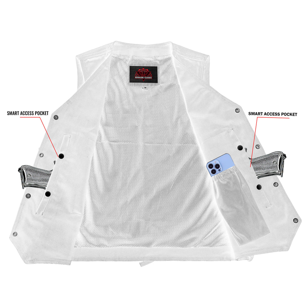 Men's Traditional Denim Motorcycle Vest with Side Laces – Smart Access Pockets