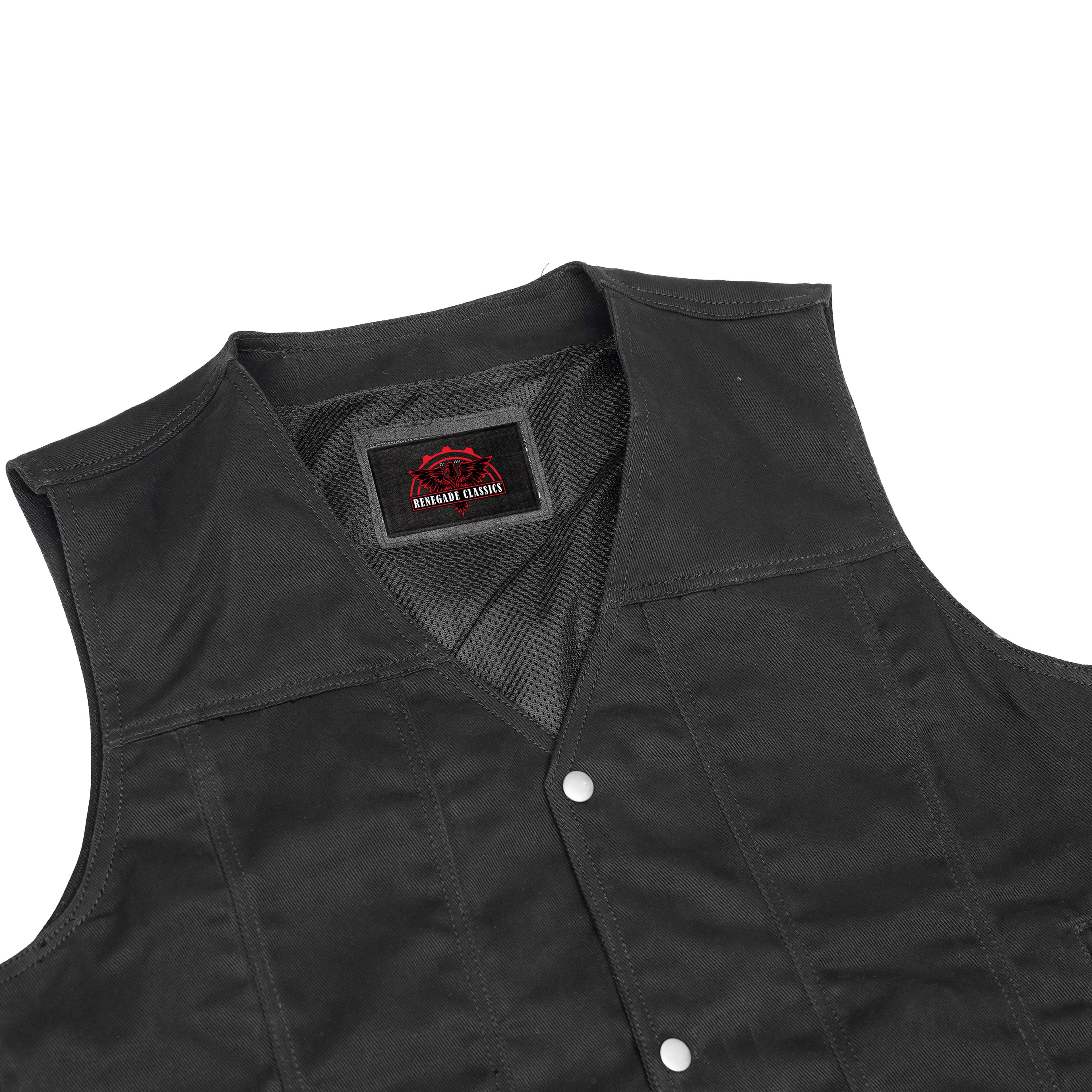 Men's Black Plain sides Denim Motorcycle Vest –  Heavy Snaps