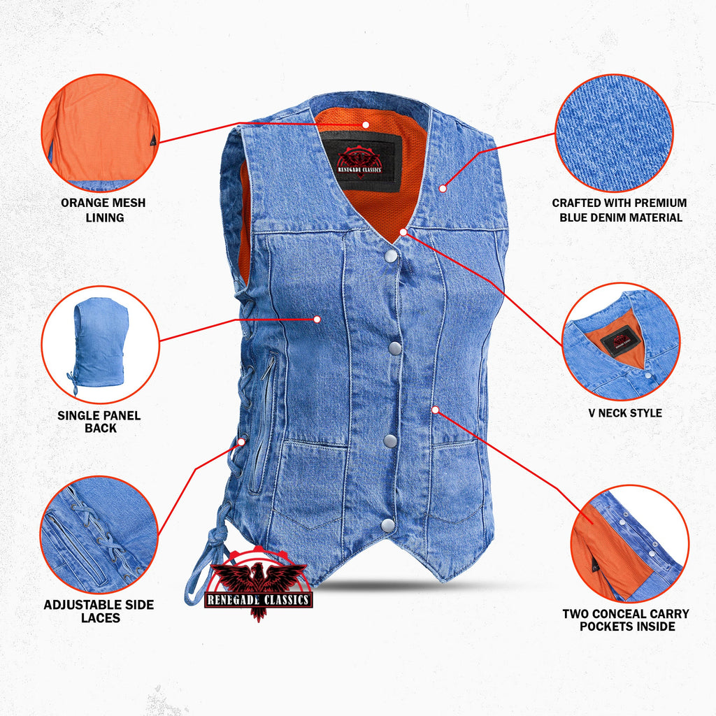 Women's 6 Pocket Denim Utility Vest - Blue
