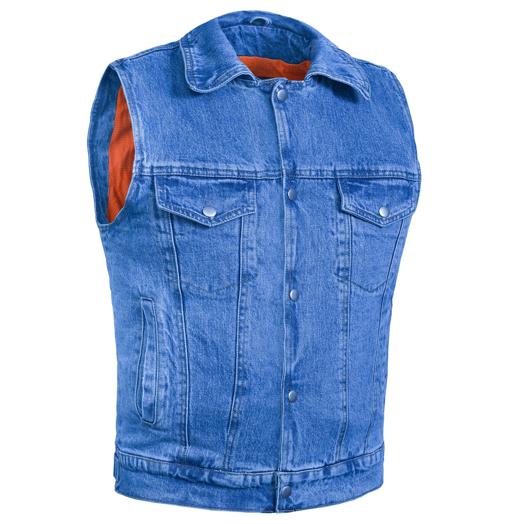 Men's Snap Front Blue Denim Motorcycle Vest