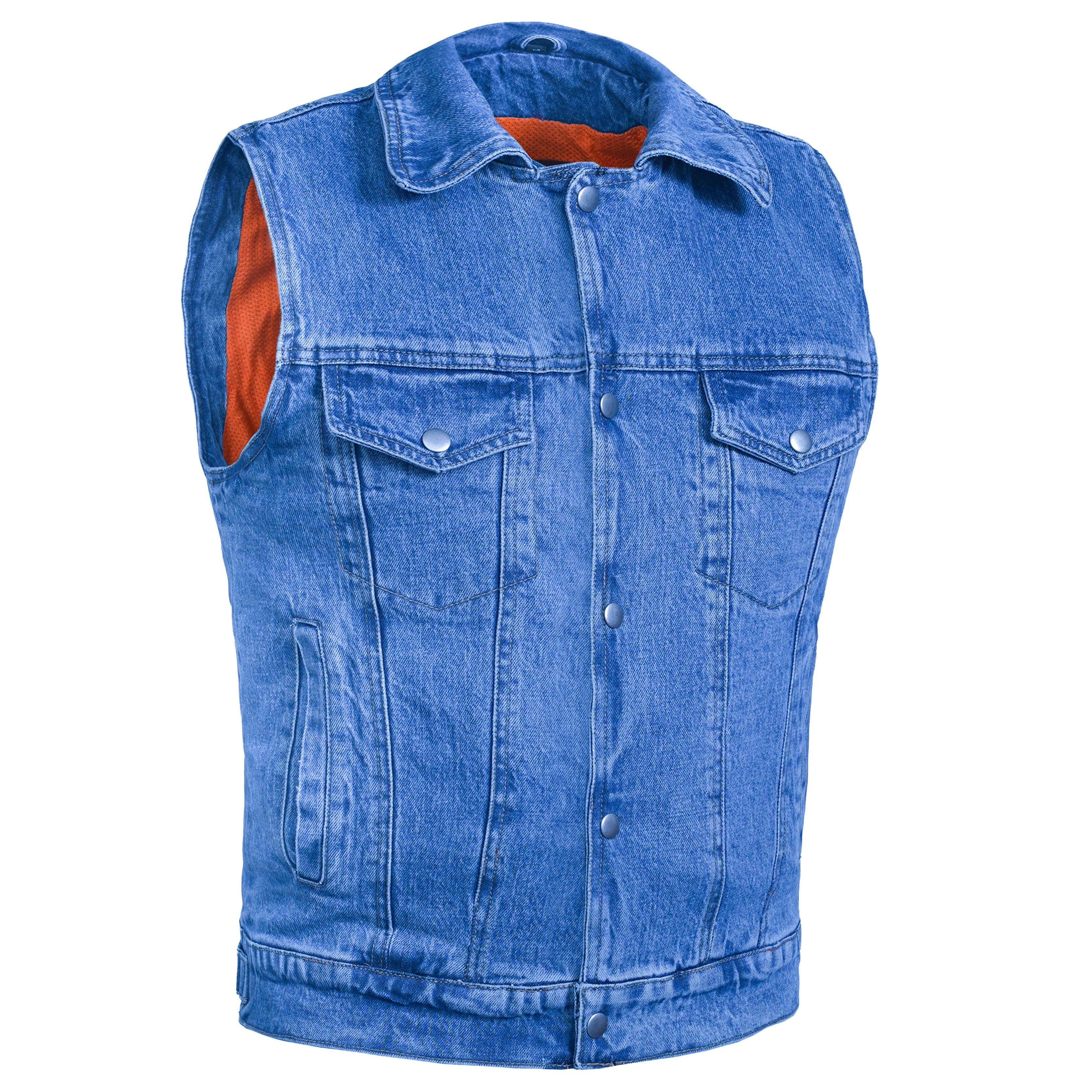 Men's Snap Front Blue Denim Motorcycle Vest