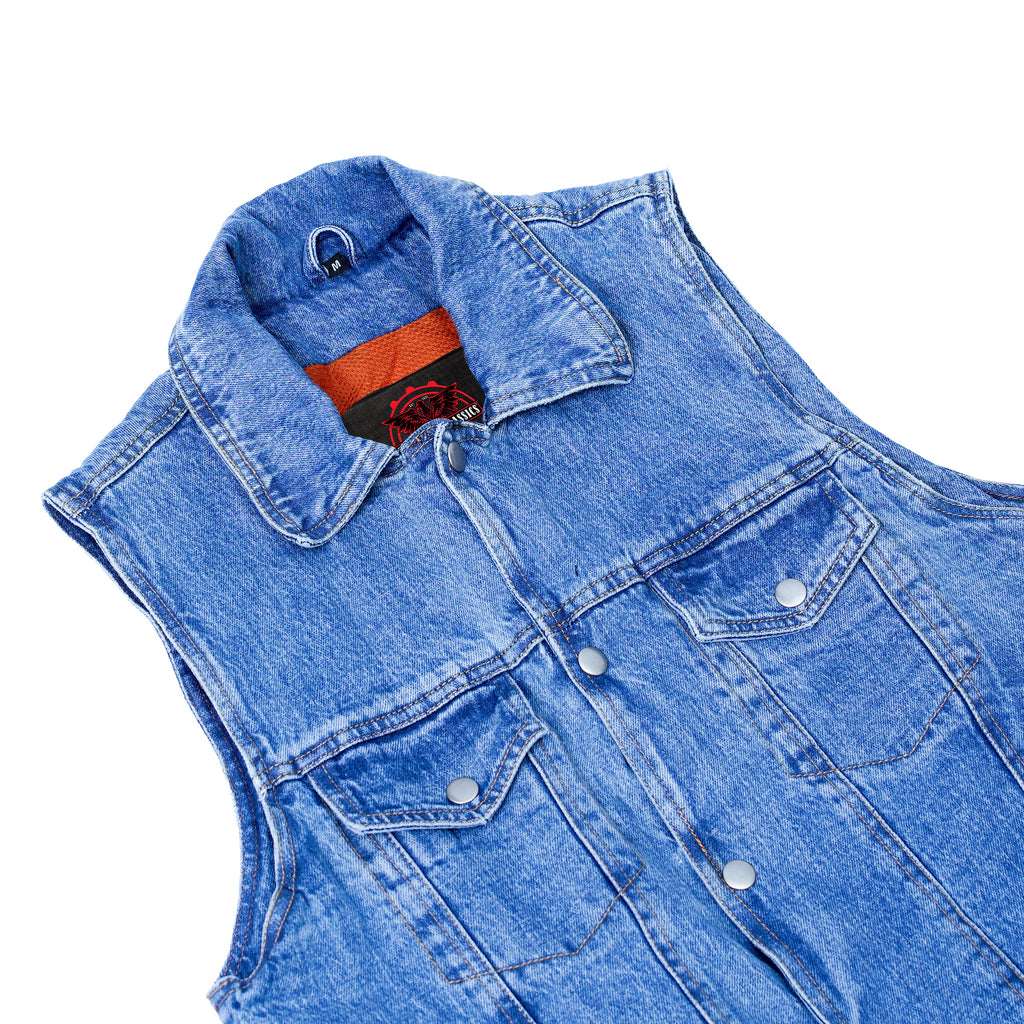 Men's Snap Front Blue Denim Motorcycle Vest