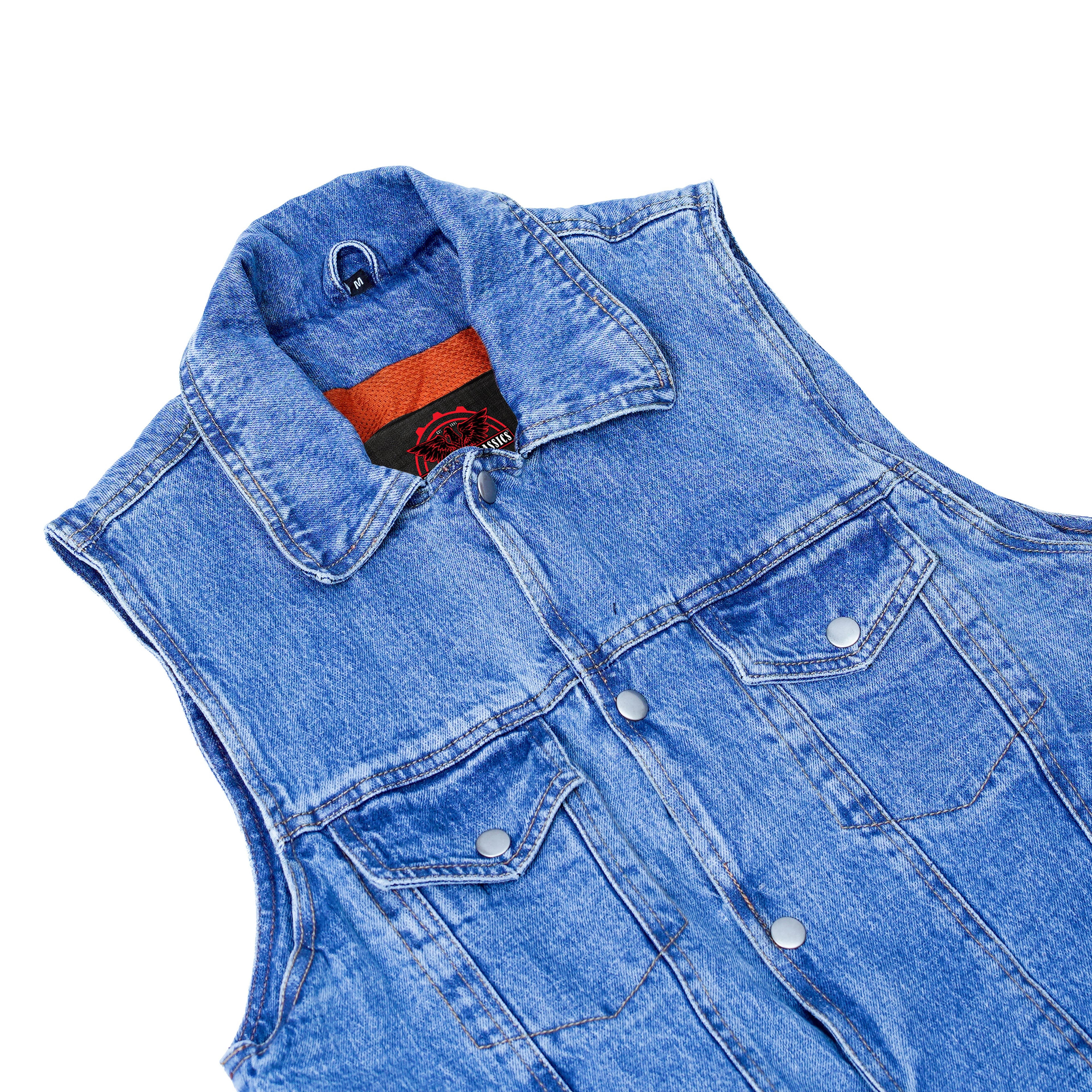 Men's Snap Front Blue Denim Motorcycle Vest
