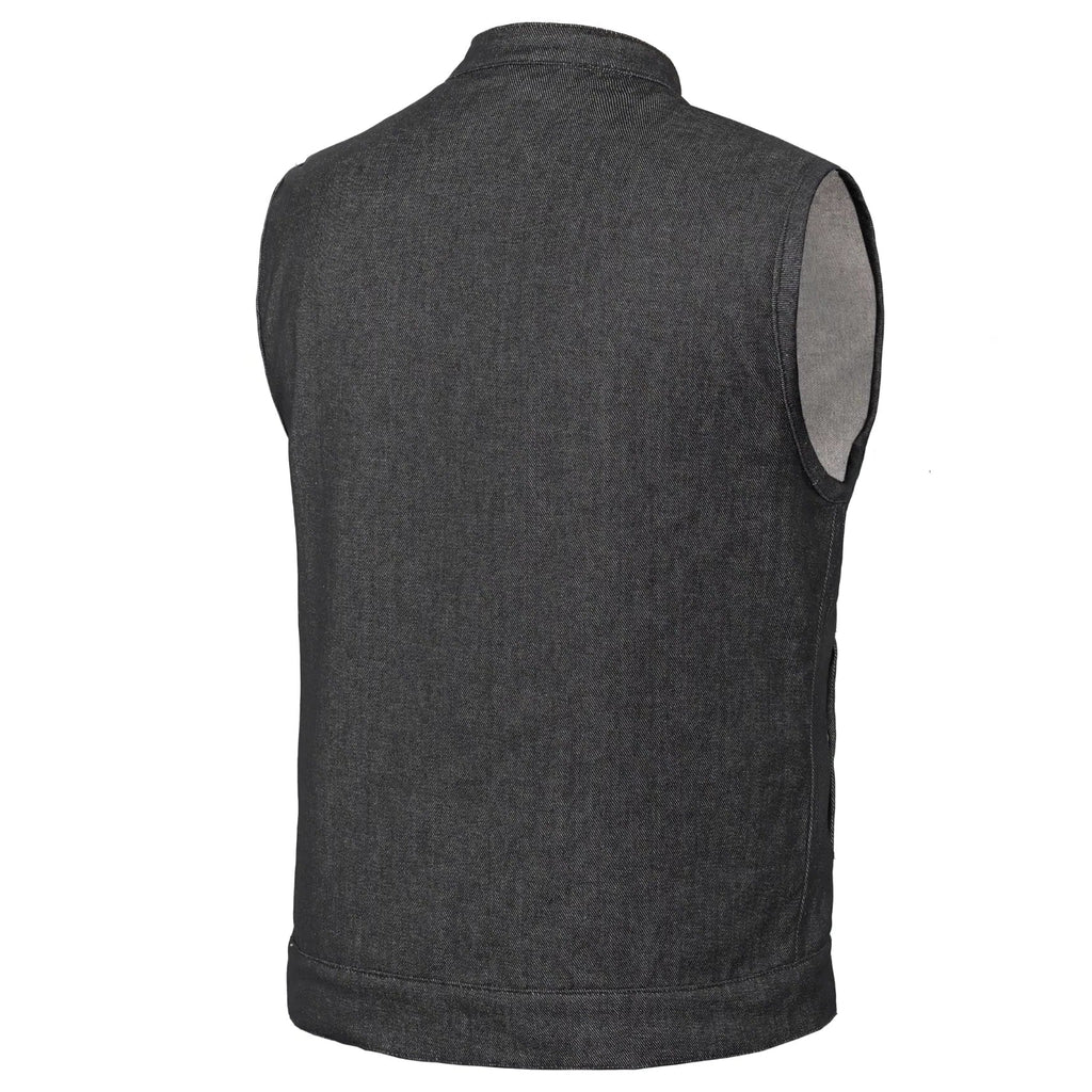 Men's Rough Rub-Off Raw Finish Motorcycle Denim Vest - Black