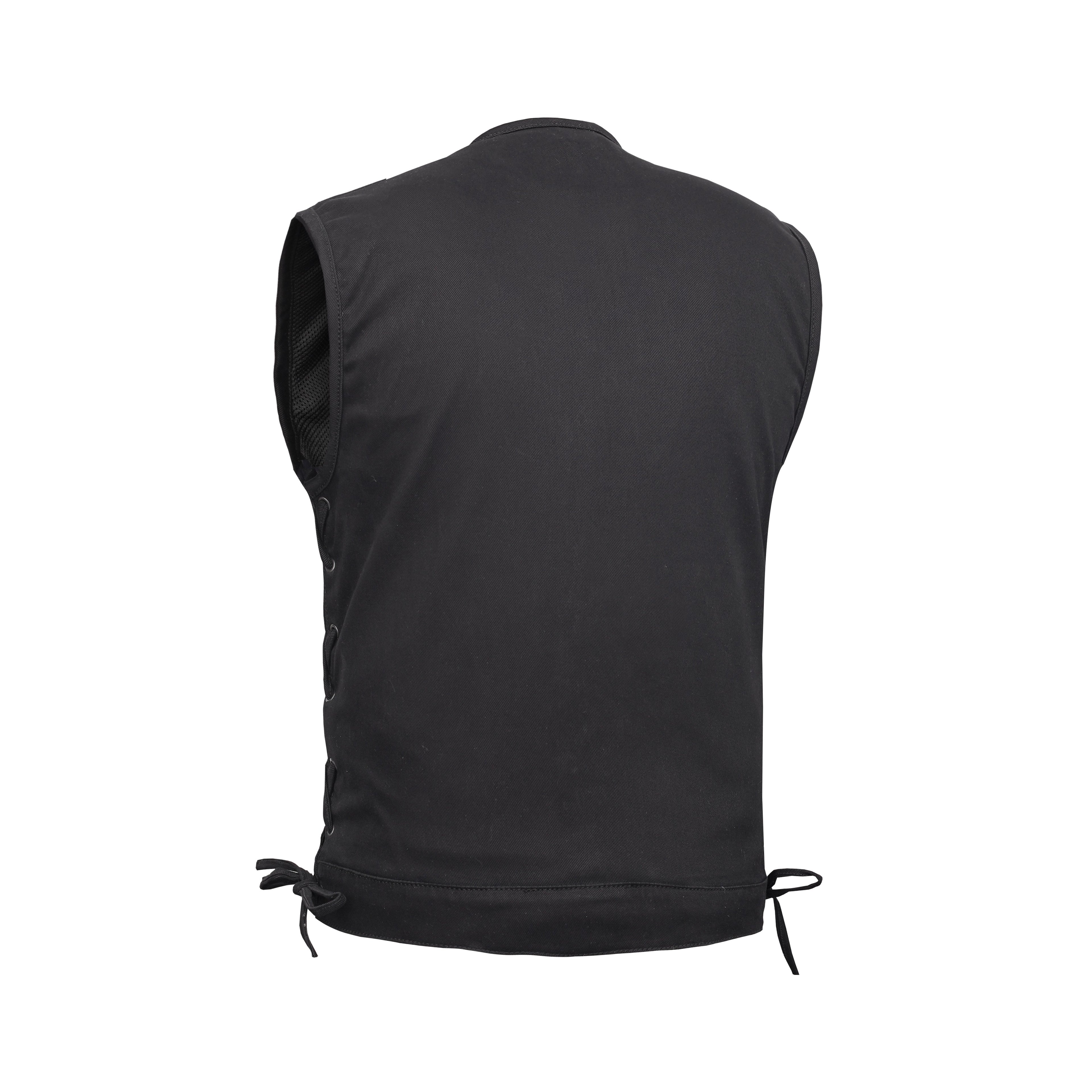 Men's Upgraded All-Black Denim Motorcycle Vest – Smart Access Pockets