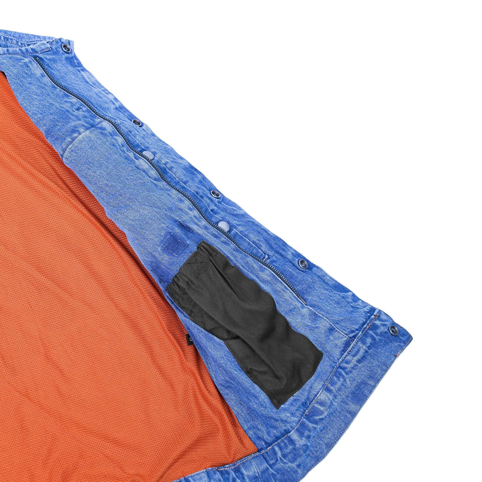 Mens Blue Denim Motorcycle Vest with Concealed Snaps & Zipper