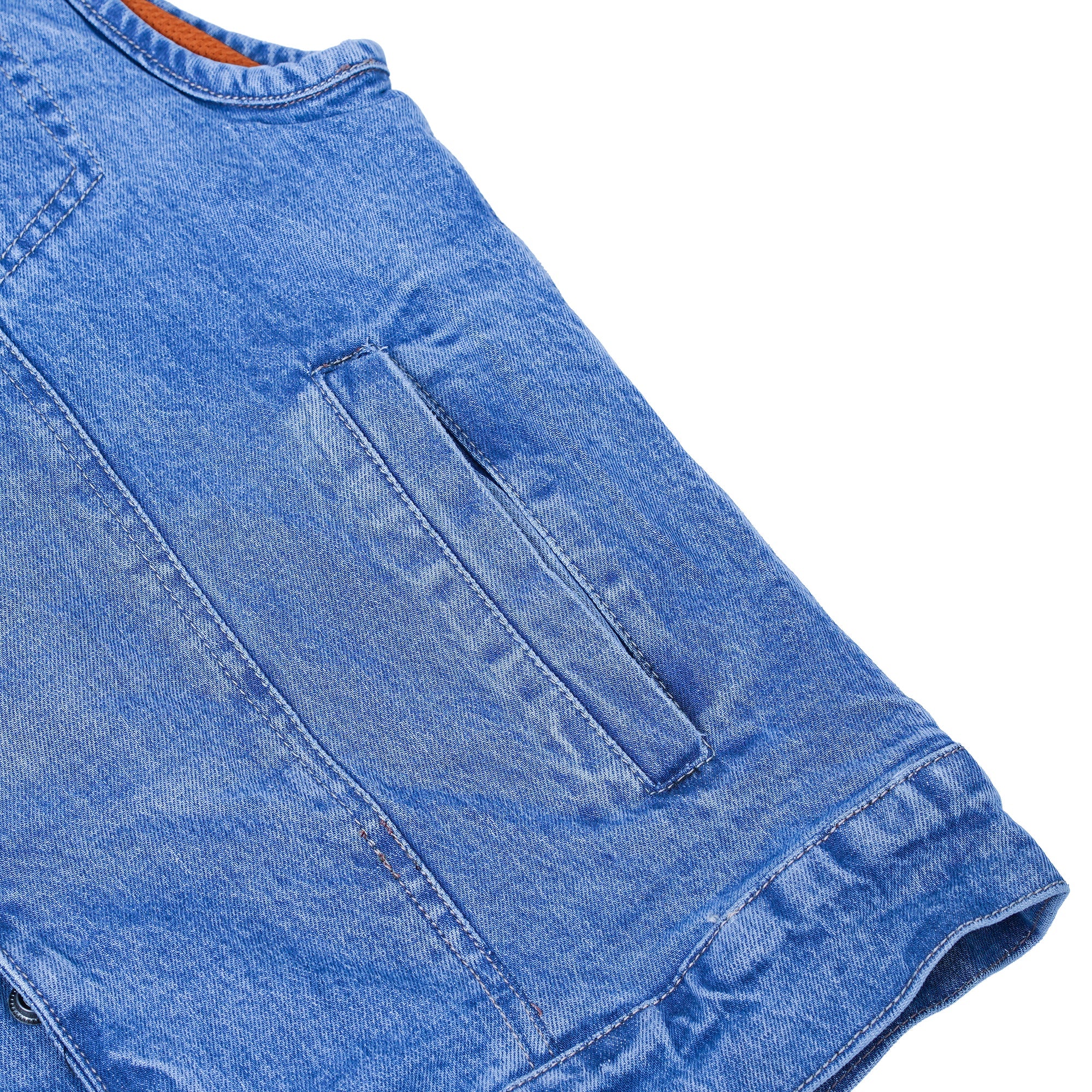 Mens Blue Denim Motorcycle Vest with Concealed Snaps & Zipper