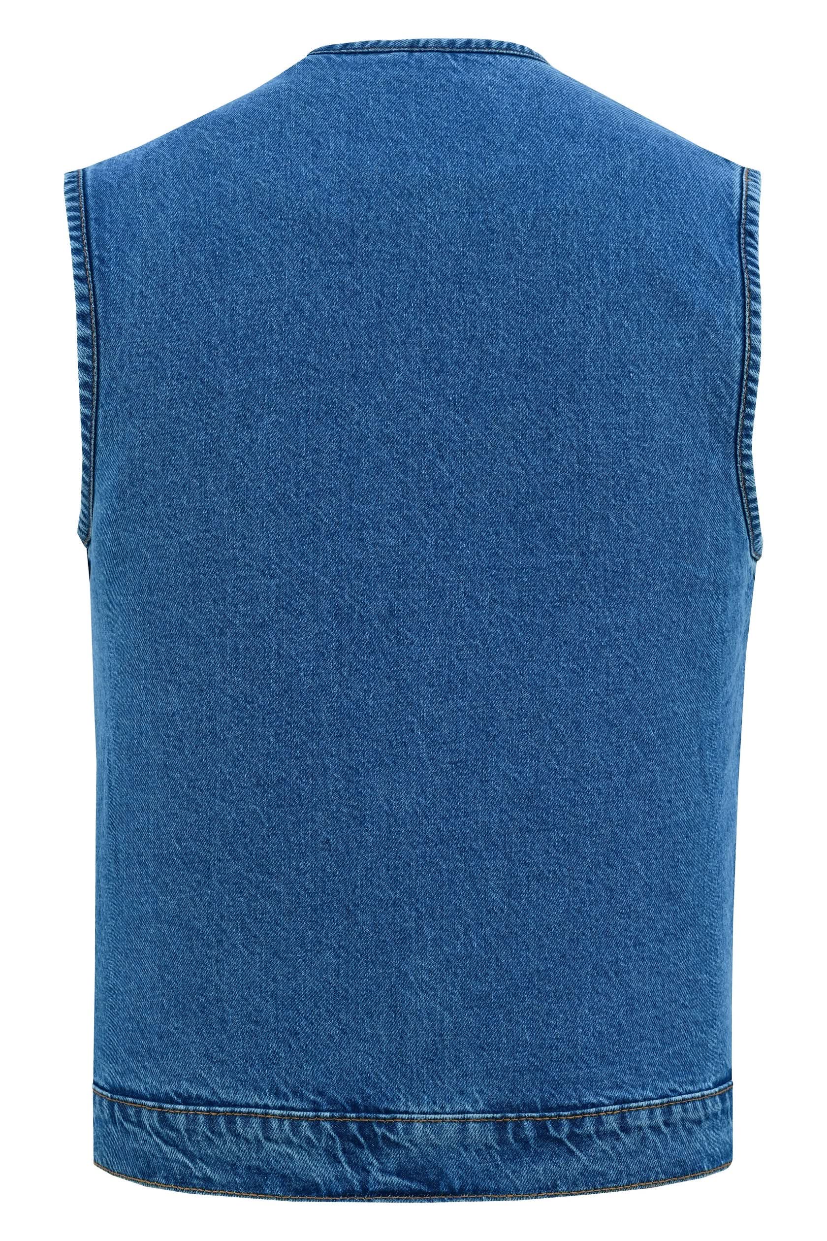 Mens Blue Denim Motorcycle Vest with Concealed Snaps & Zipper