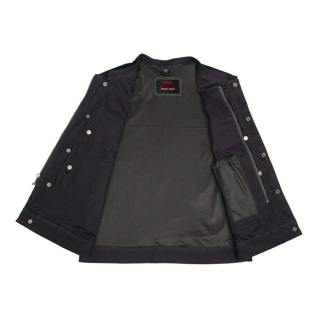 Weston Black Men's Denim Motorcycle Vest – Single Panel Back