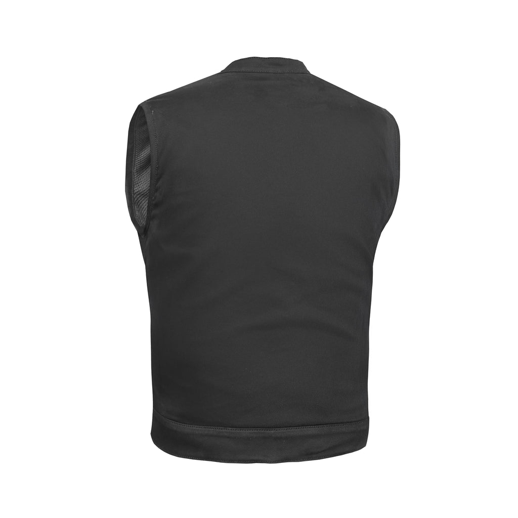 Weston Black Men's Denim Motorcycle Vest – Single Panel Back