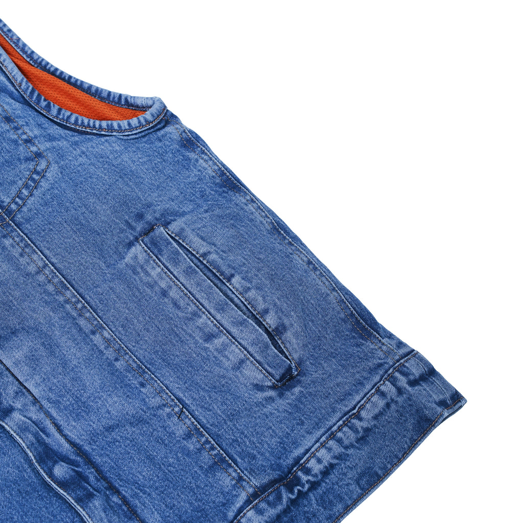 Men's Blue Denim Motorcycle Vest with Lace & Pockets