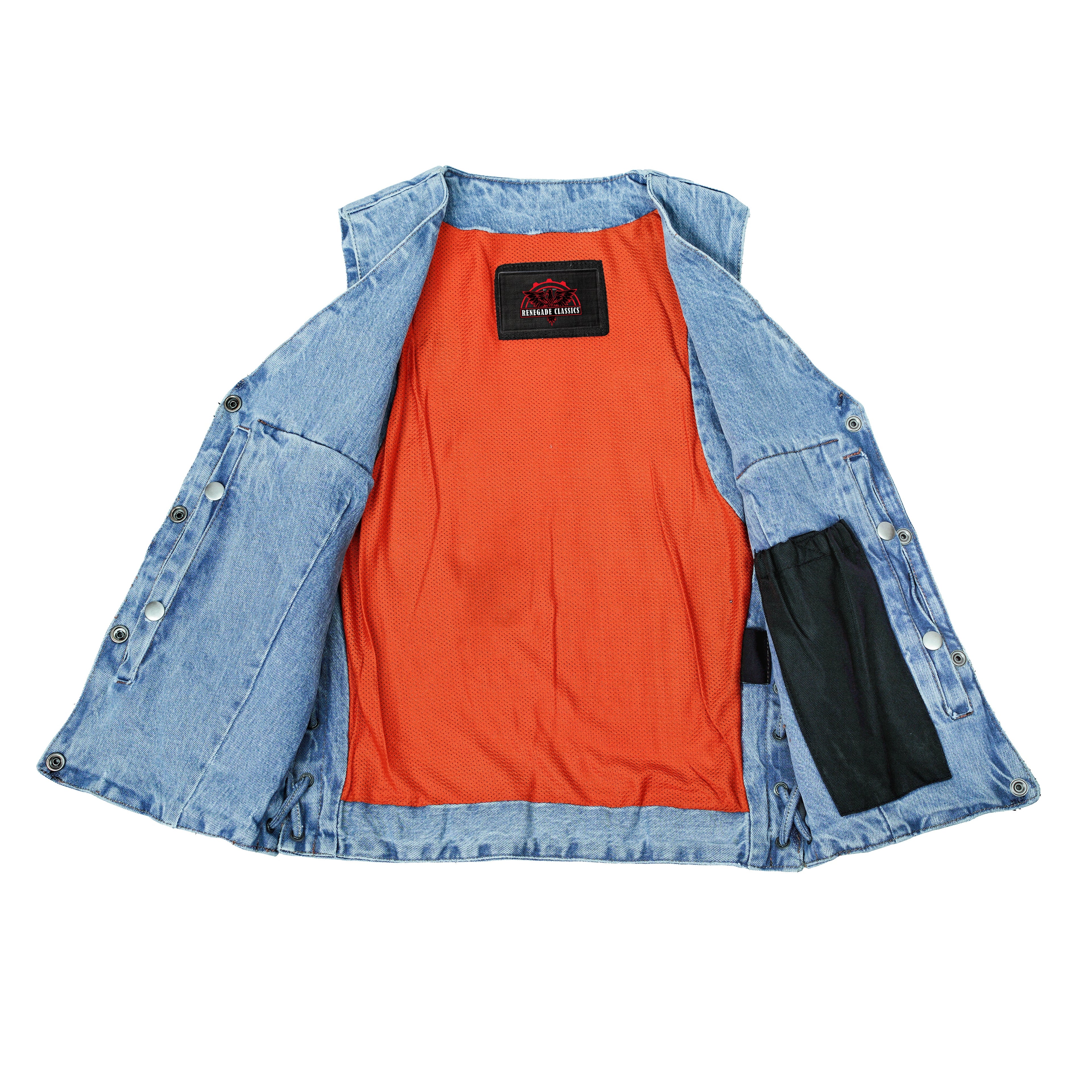 Women's Single Back Panel Concealed Carry Denim Vest - Blue