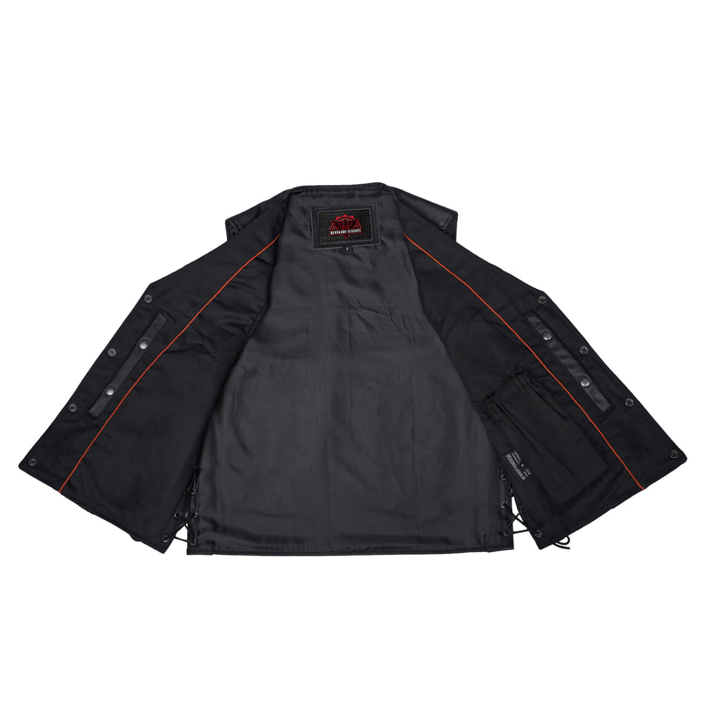 Clubster Men's Black Milled Cowhide Side Lace Motorcycle Leather Vest