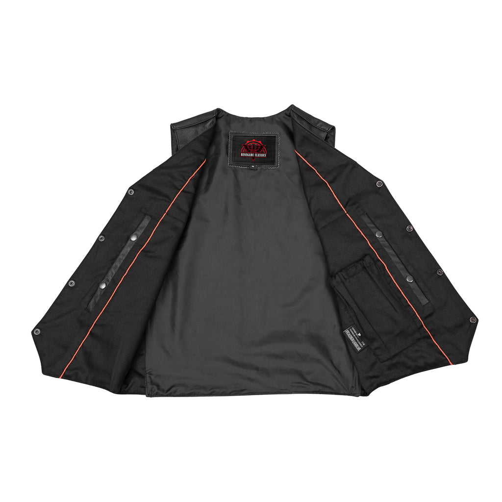 Men's Traditional Leather Motorcycle Vest - Black