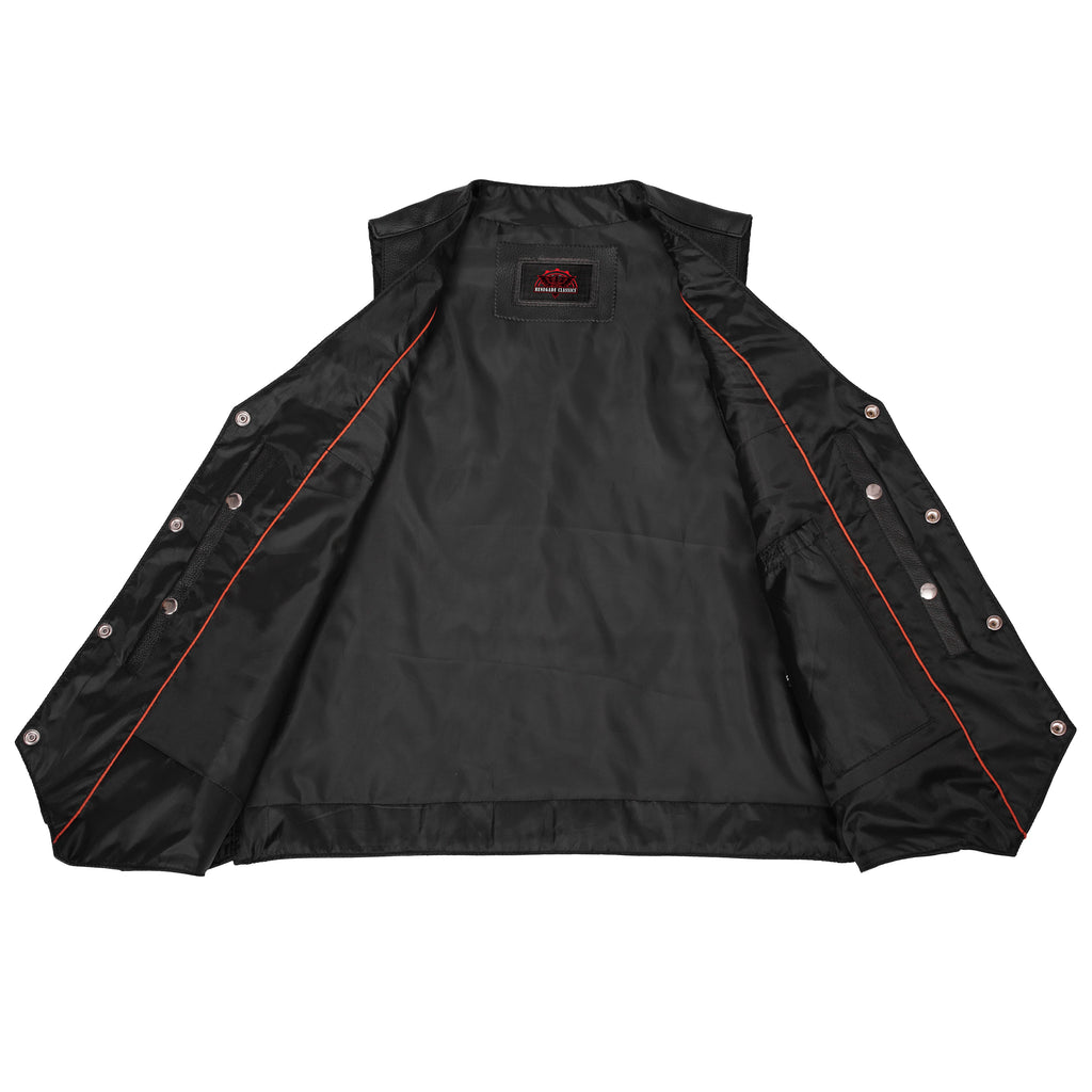 Men's Milled Single Back Panel Leather  Vest - Black