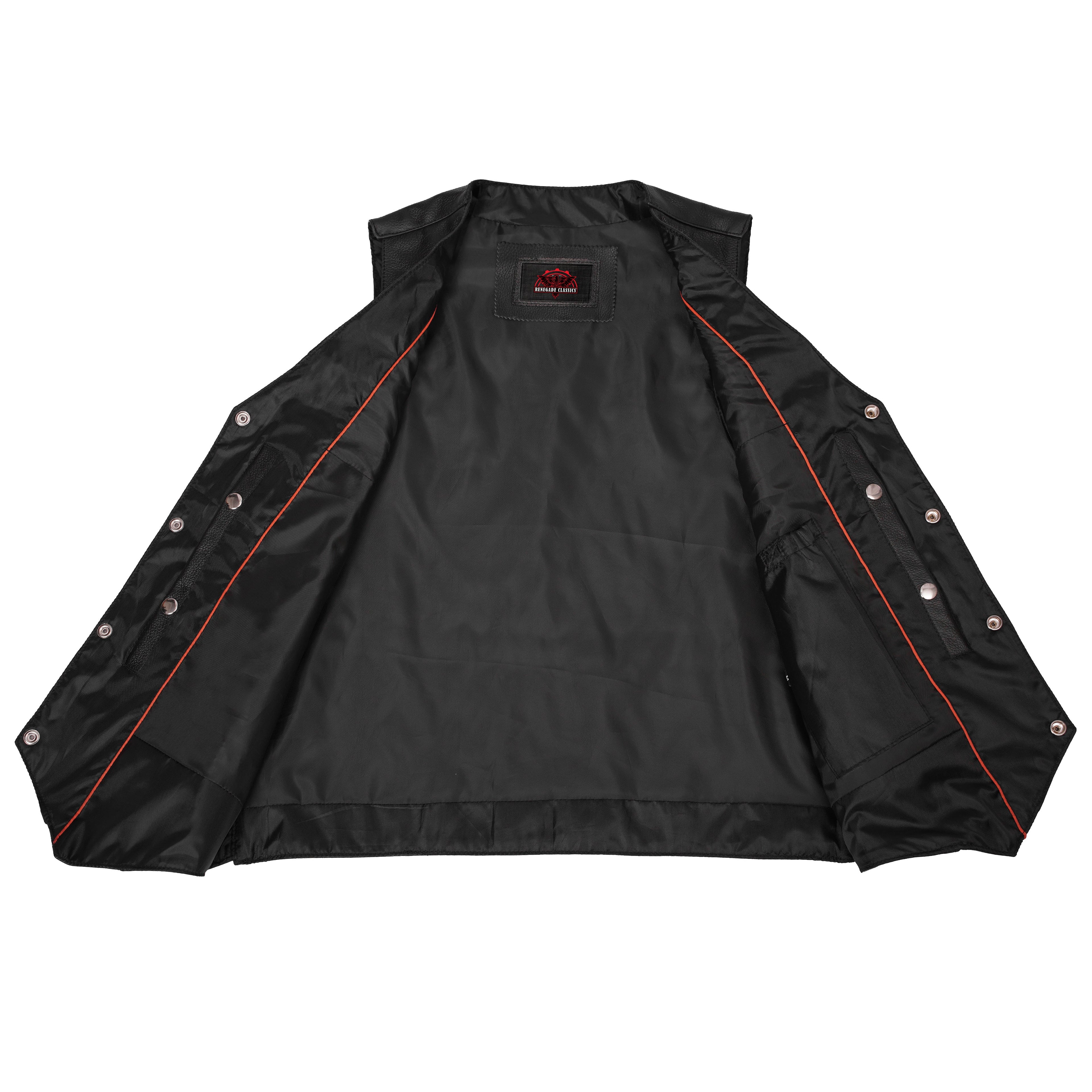 Men's Milled Single Back Panel Leather  Vest - Black