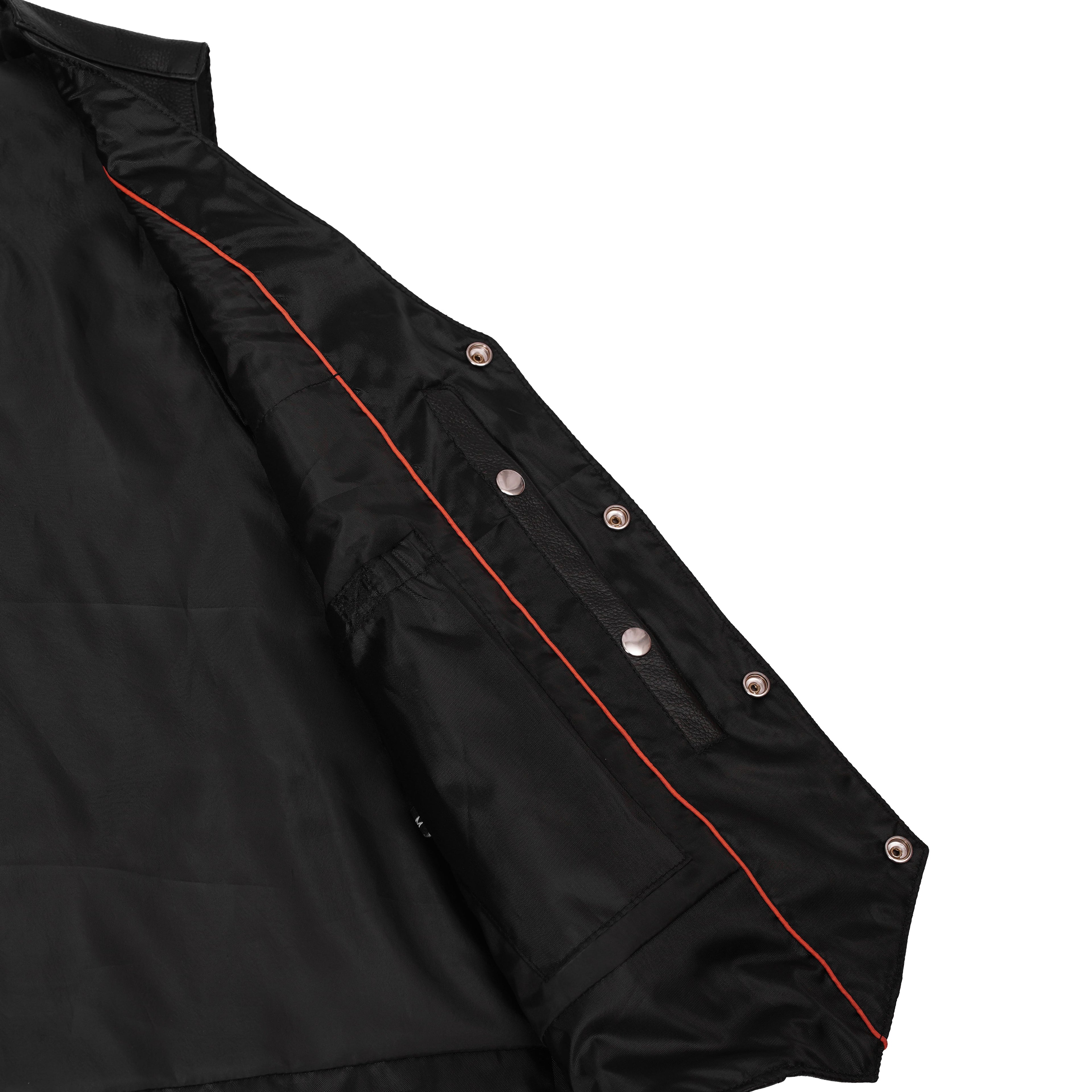 Men's Milled Single Back Panel Leather  Vest - Black