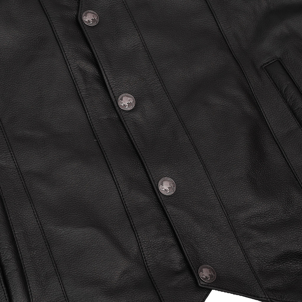 Men's Milled Single Back Panel Leather  Vest - Black