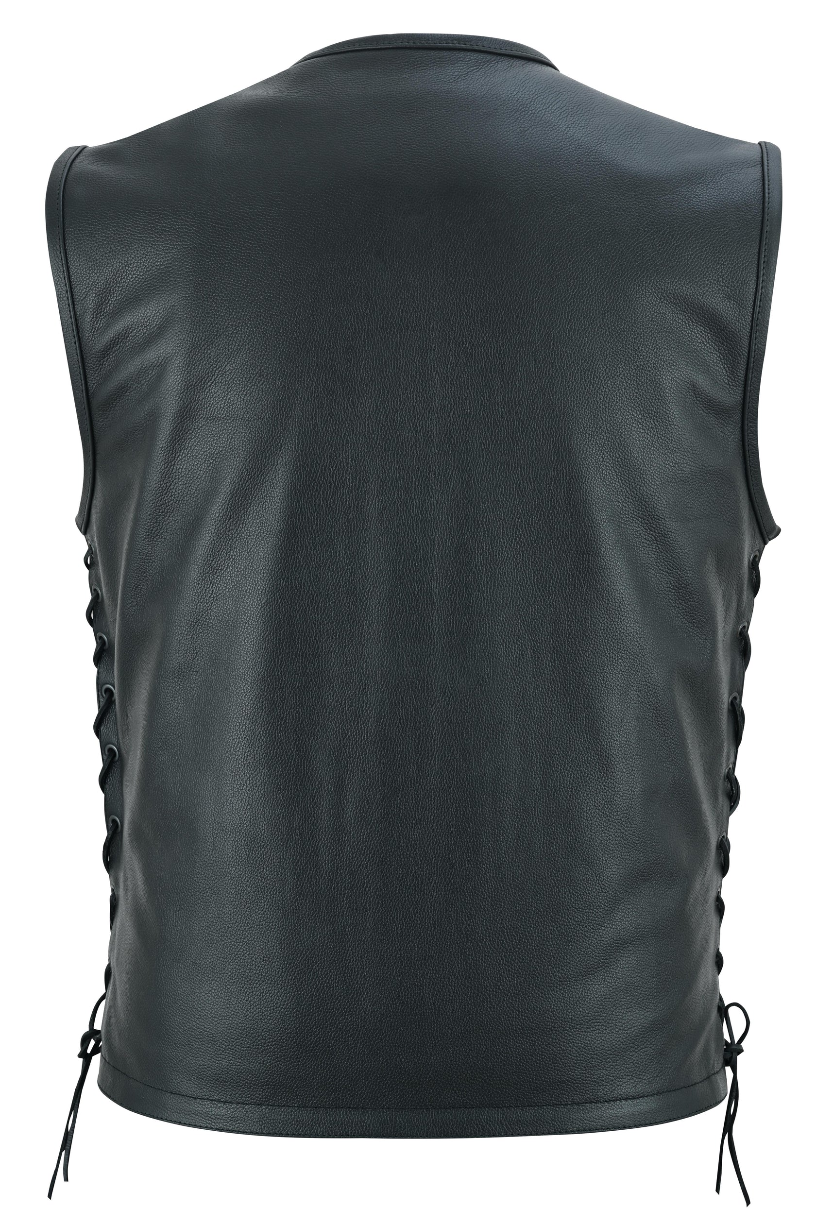 Men's Zipper Front Black Leather Motorcycle Vest