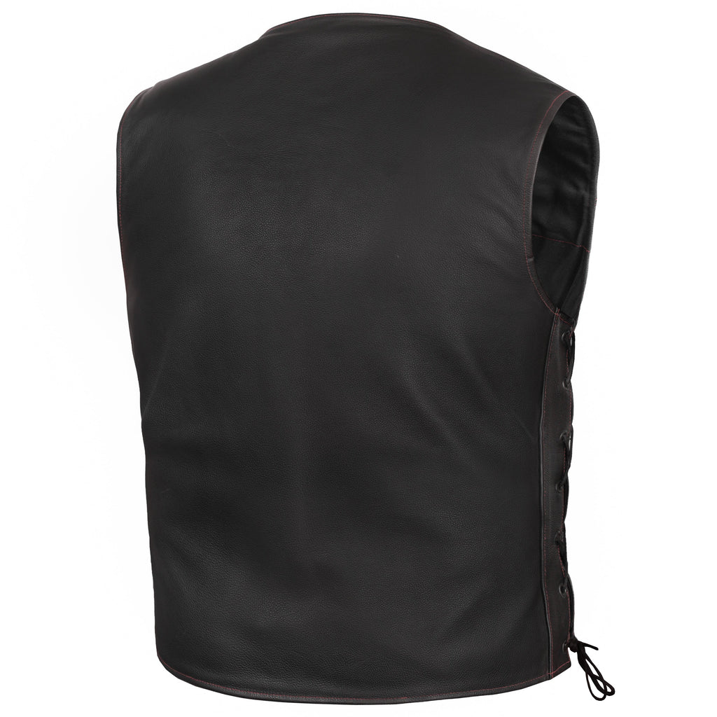 Men's Honor Ride Black Leather Motorcycle with Vest Red Stitching