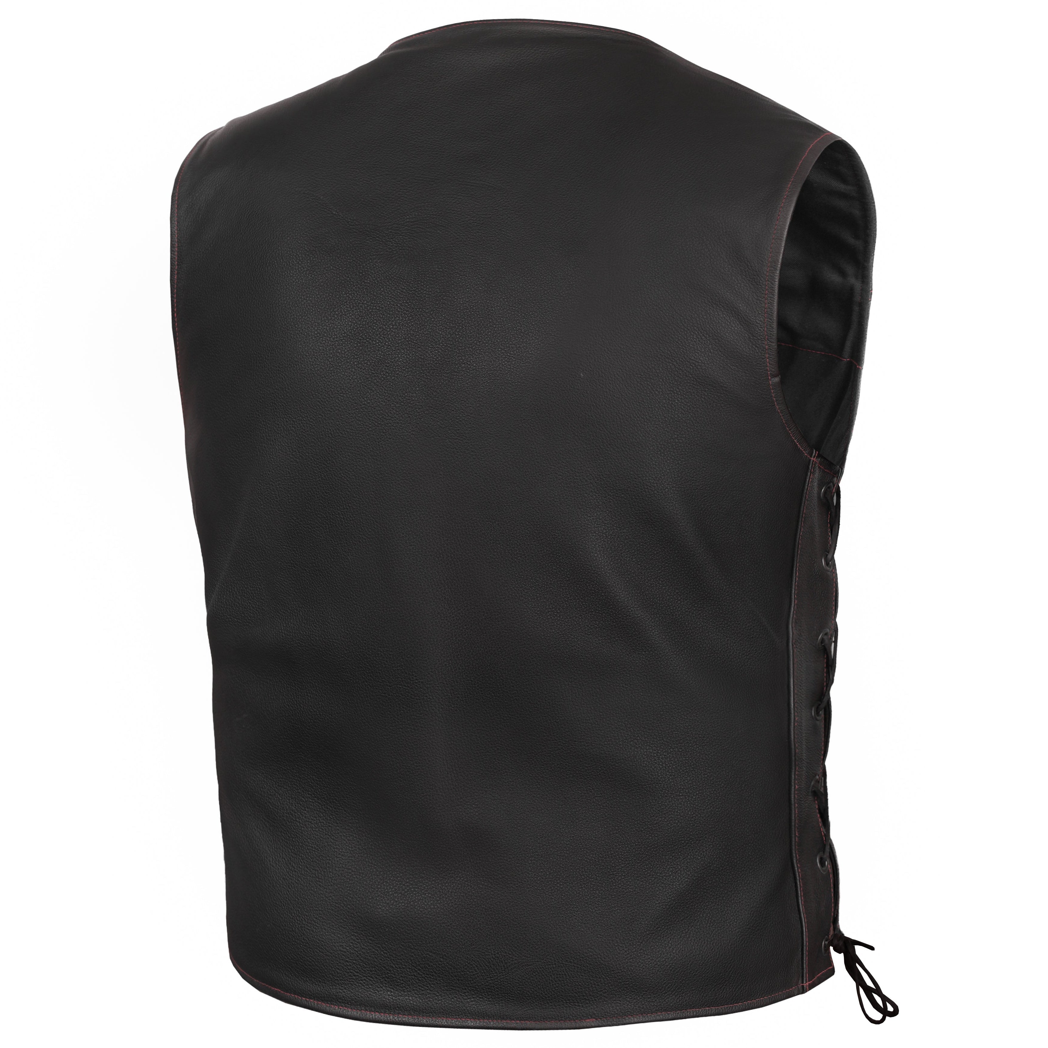 Men's Honor Ride Black Leather Motorcycle with Vest Red Stitching