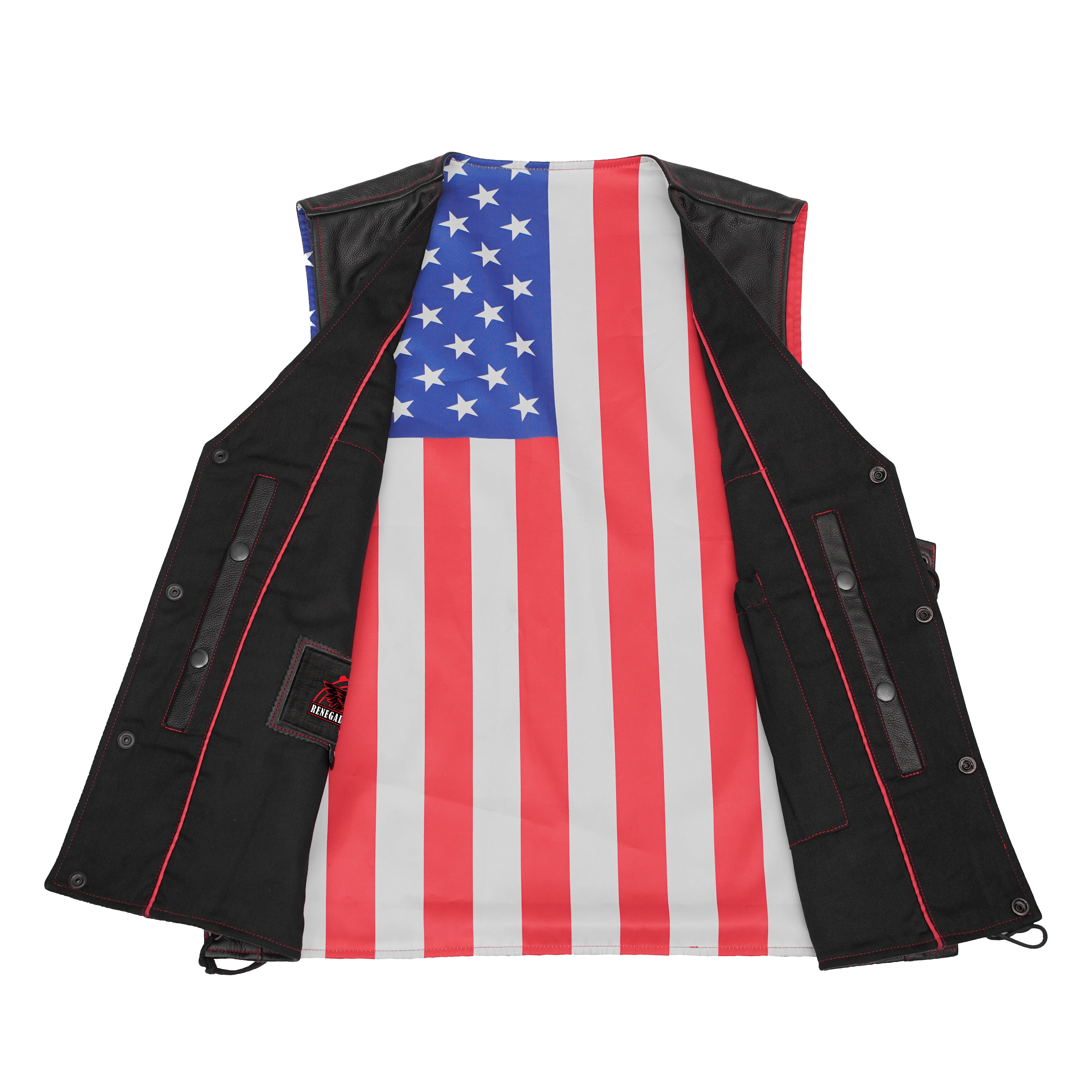 Men's Honor Ride Black Leather Motorcycle with Vest Red Stitching