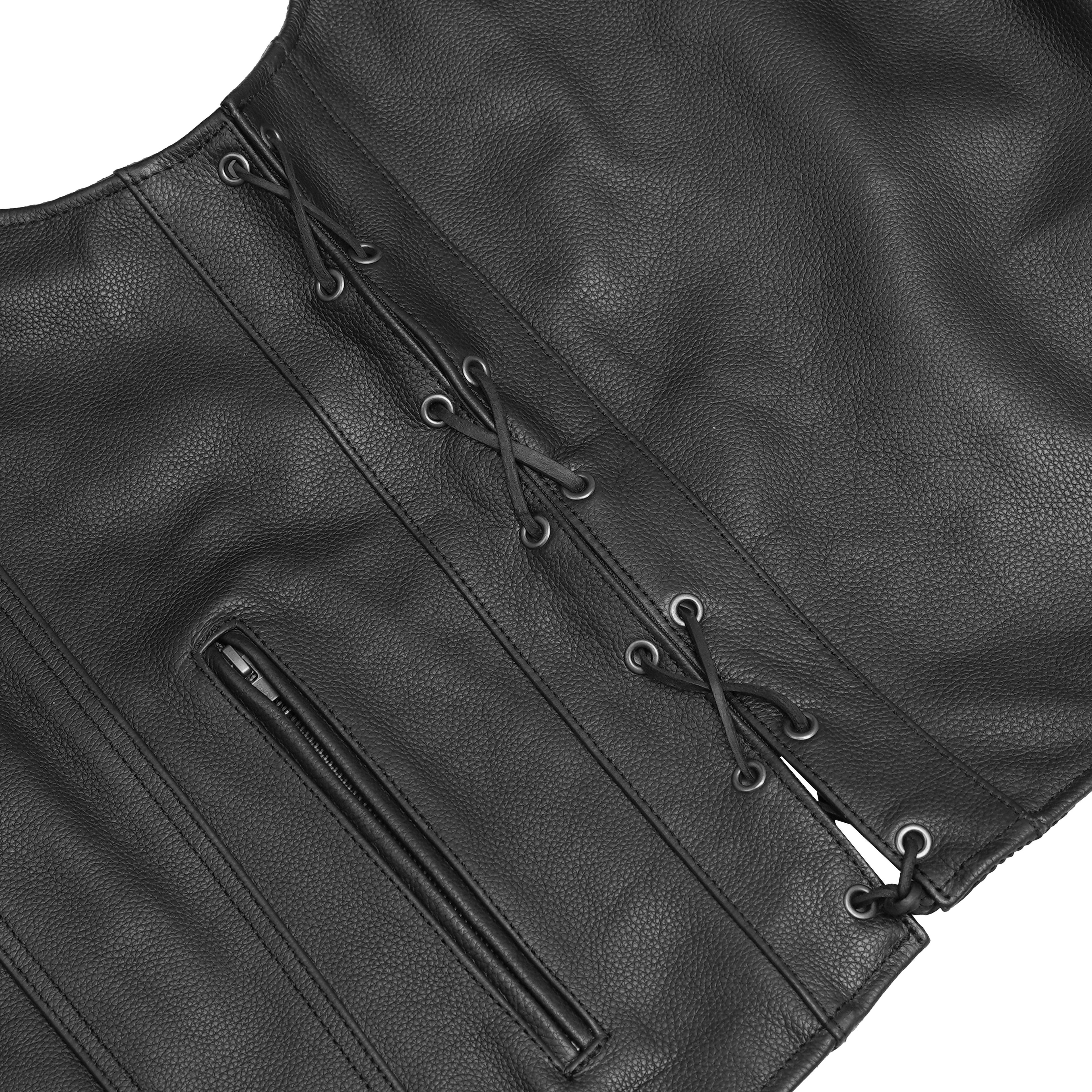 Men's Tall Classic Tapered Bottom Biker Leather Vest- Black