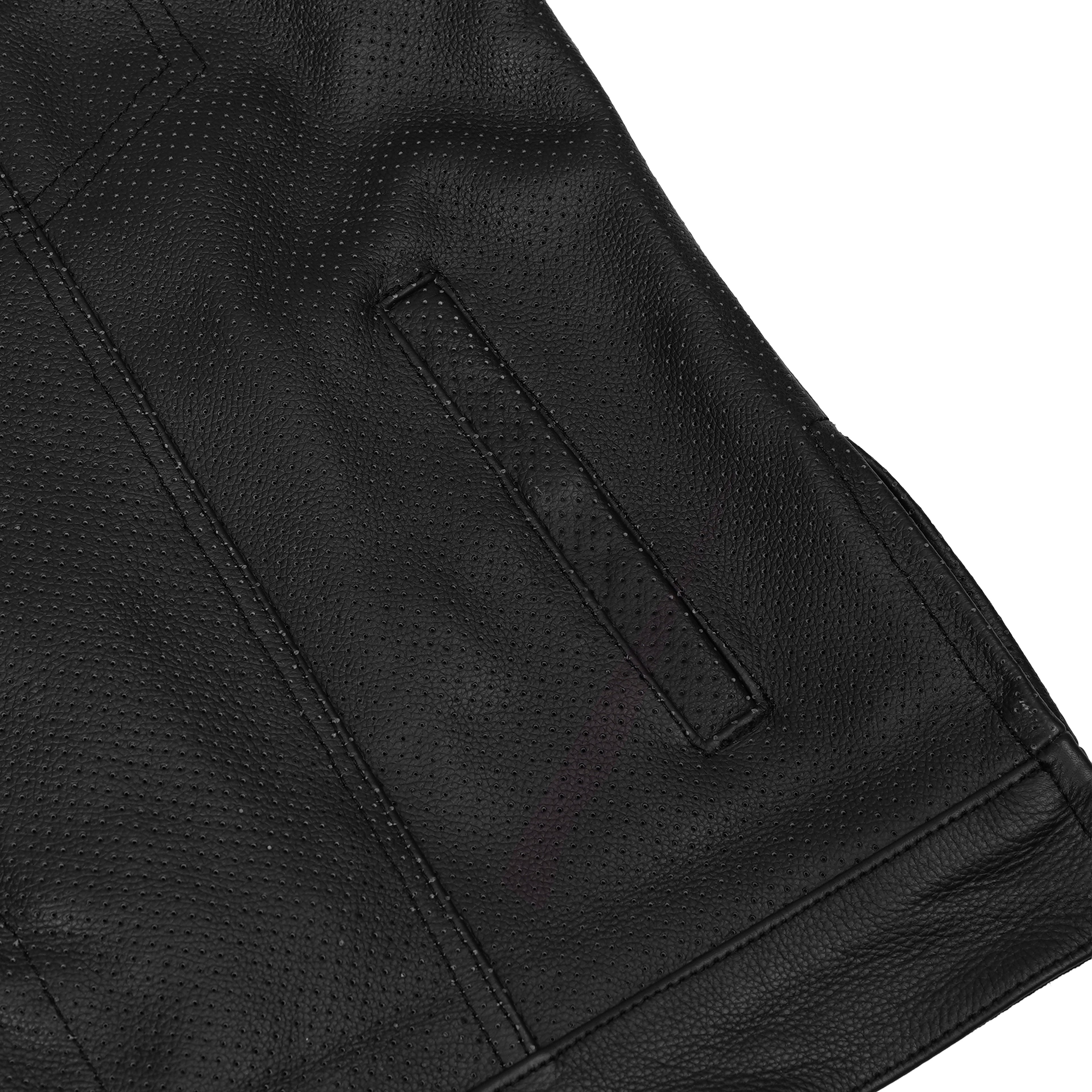 Men's Collarless Perforated Leather Vest - Black