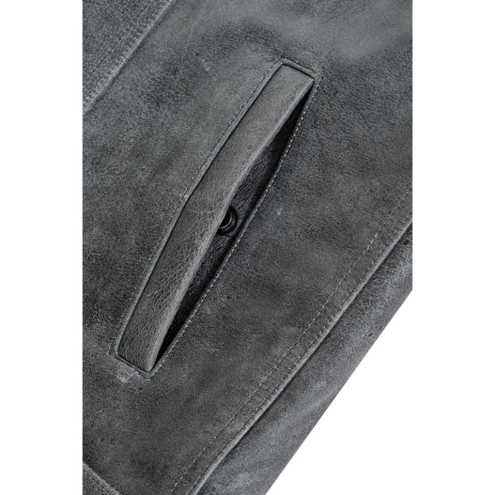 Men's Distressed Gray Cowhide Leather  Motorcycle Vest