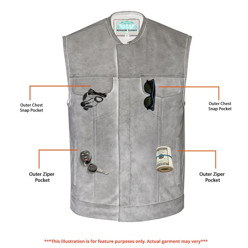 Men's Distressed Gray Cowhide Leather  Motorcycle Vest
