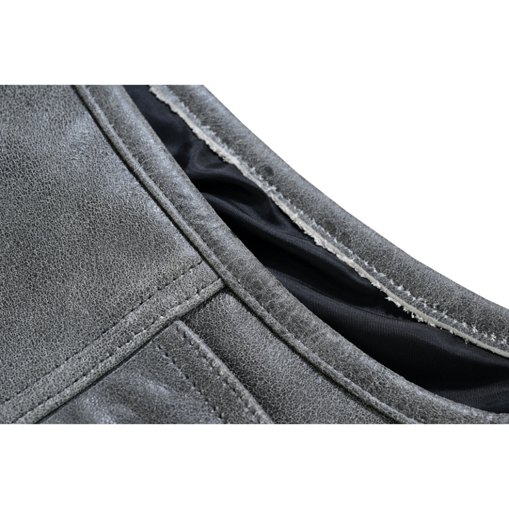 Men's Distressed Gray Cowhide Leather  Motorcycle Vest