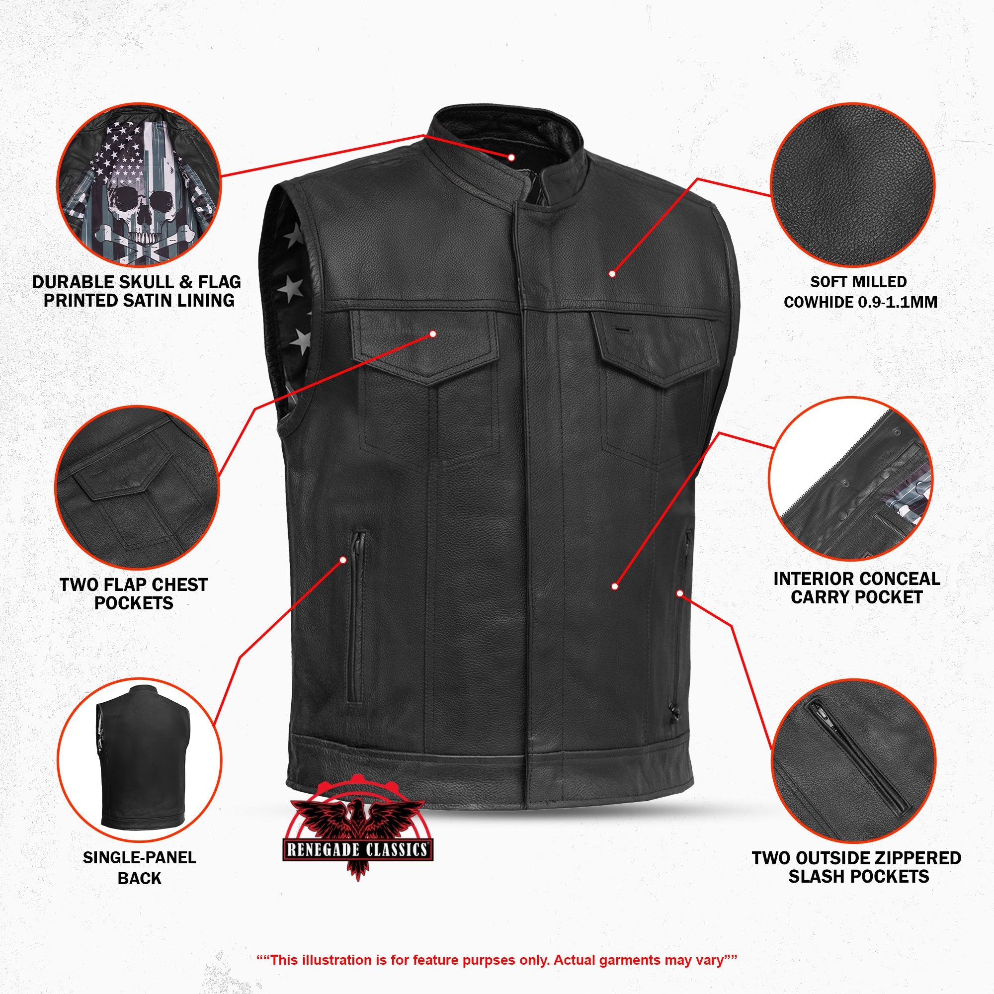 Private Men's Black Leather Motorcycle Vest