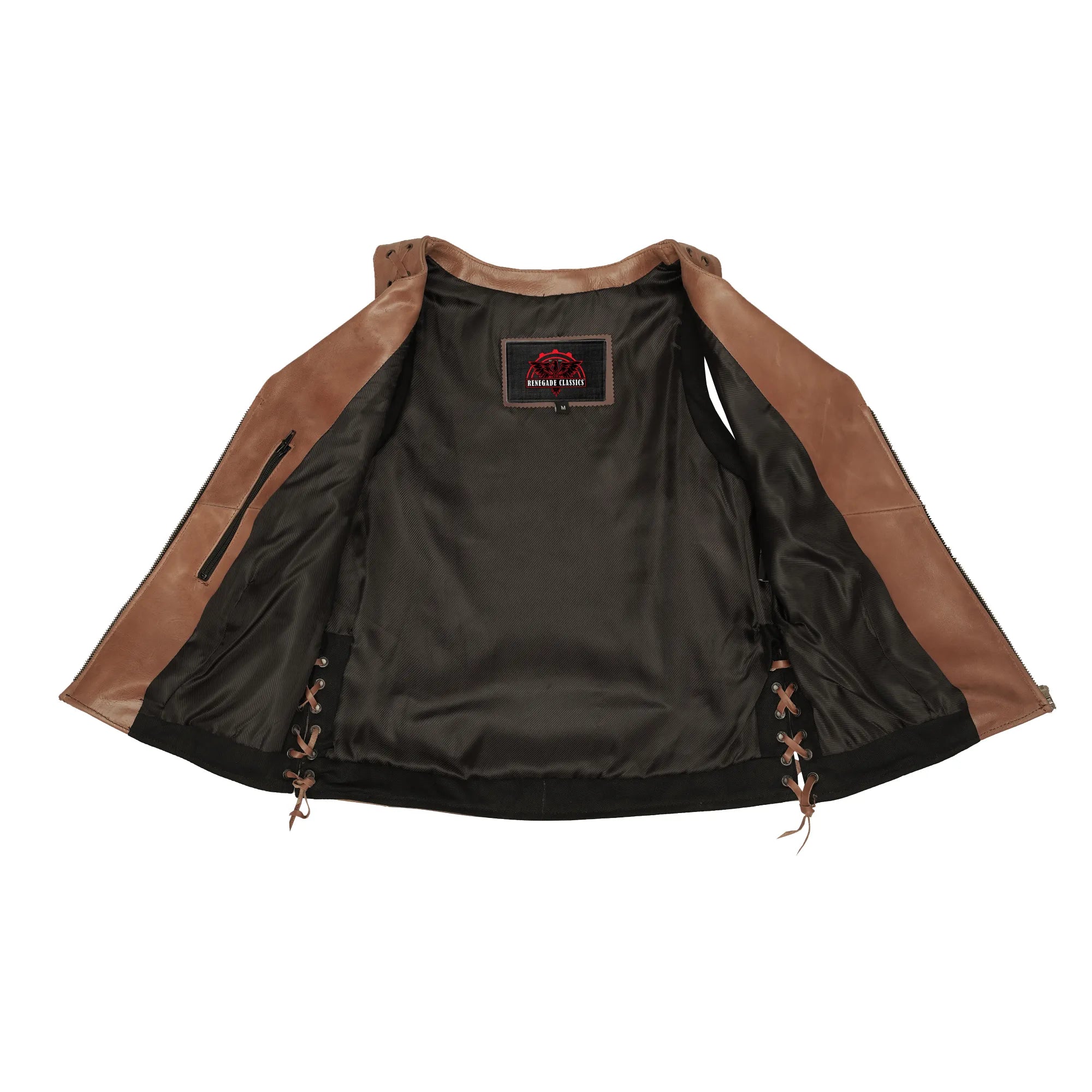 Women's Brown Zippered Vest with Lacing Details