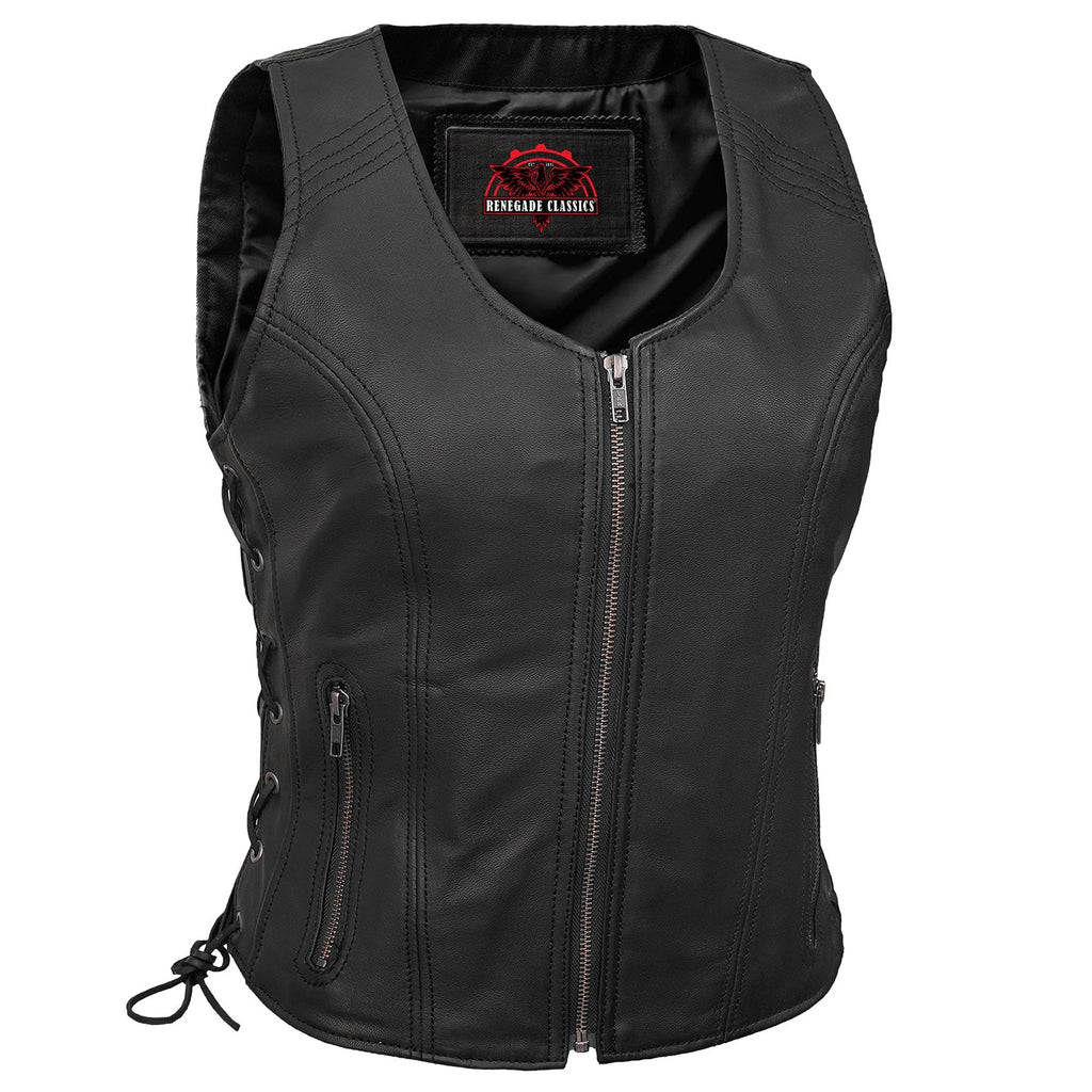 Women's Stylish Open Neck Side Lace Zipper Front Vest