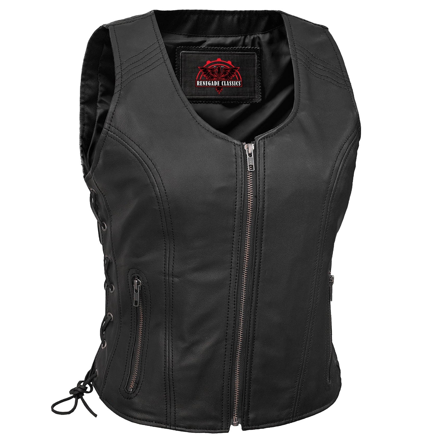 Women's Stylish Open Neck Side Lace Zipper Front Vest