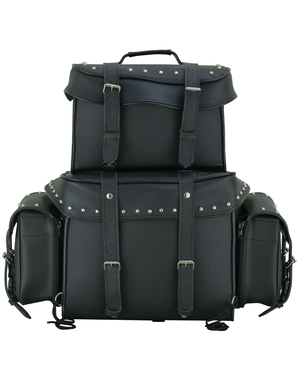 Leather Black PVC Large 4 Piece Motorcycle Touring Tail Bag wi
