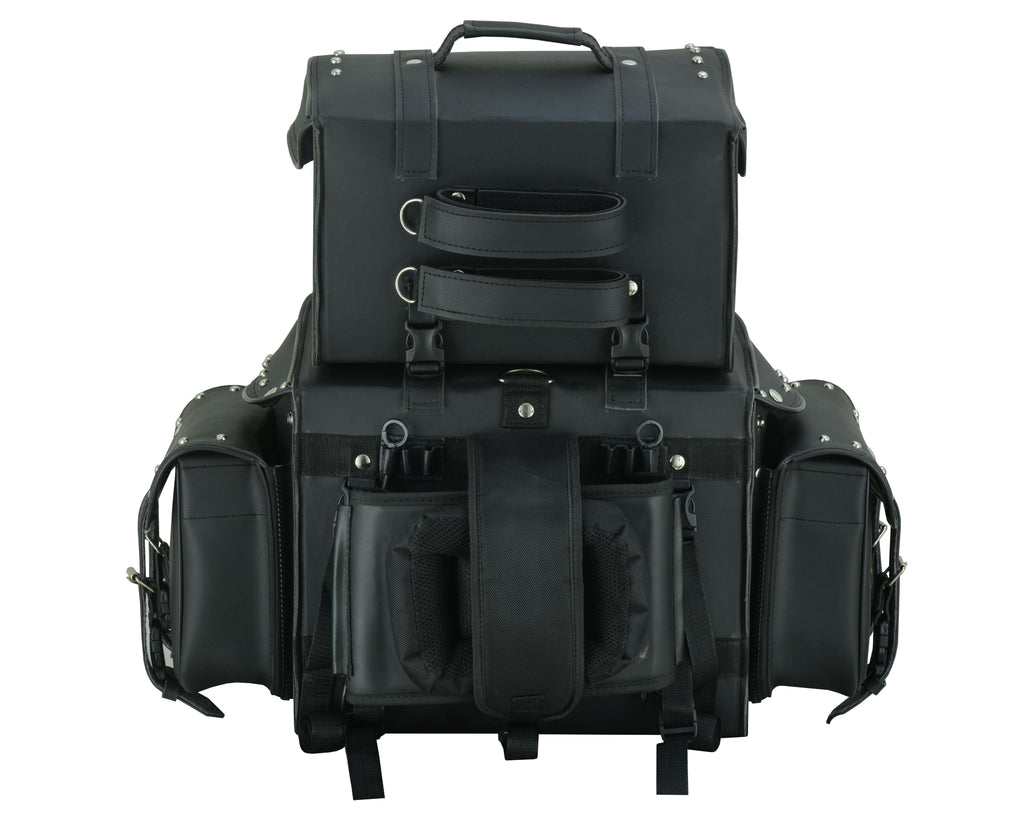 Leather Black PVC Large 4 Piece Motorcycle Touring Tail Bag wi