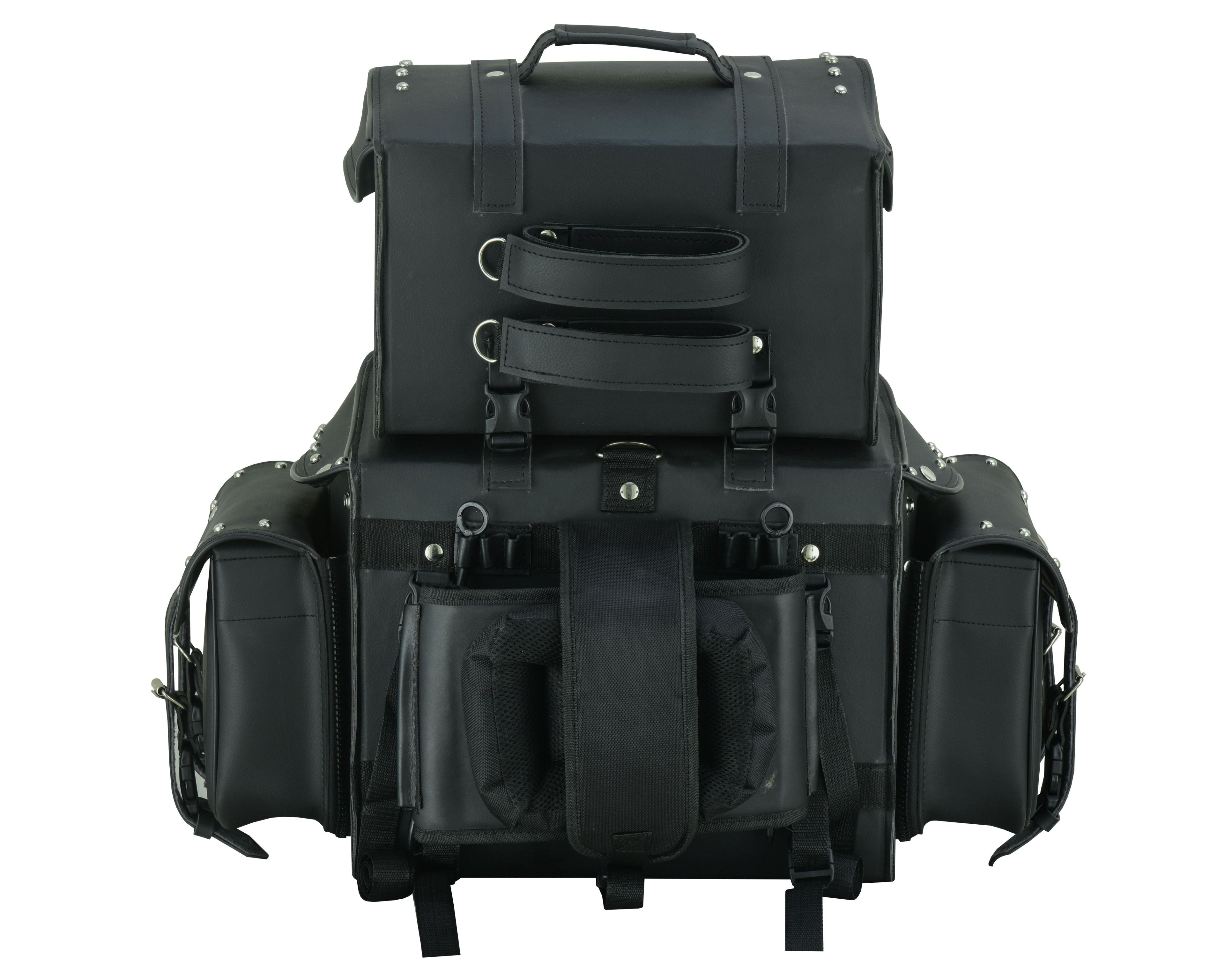 Leather Black PVC Large 4 Piece Motorcycle Touring Tail Bag wi