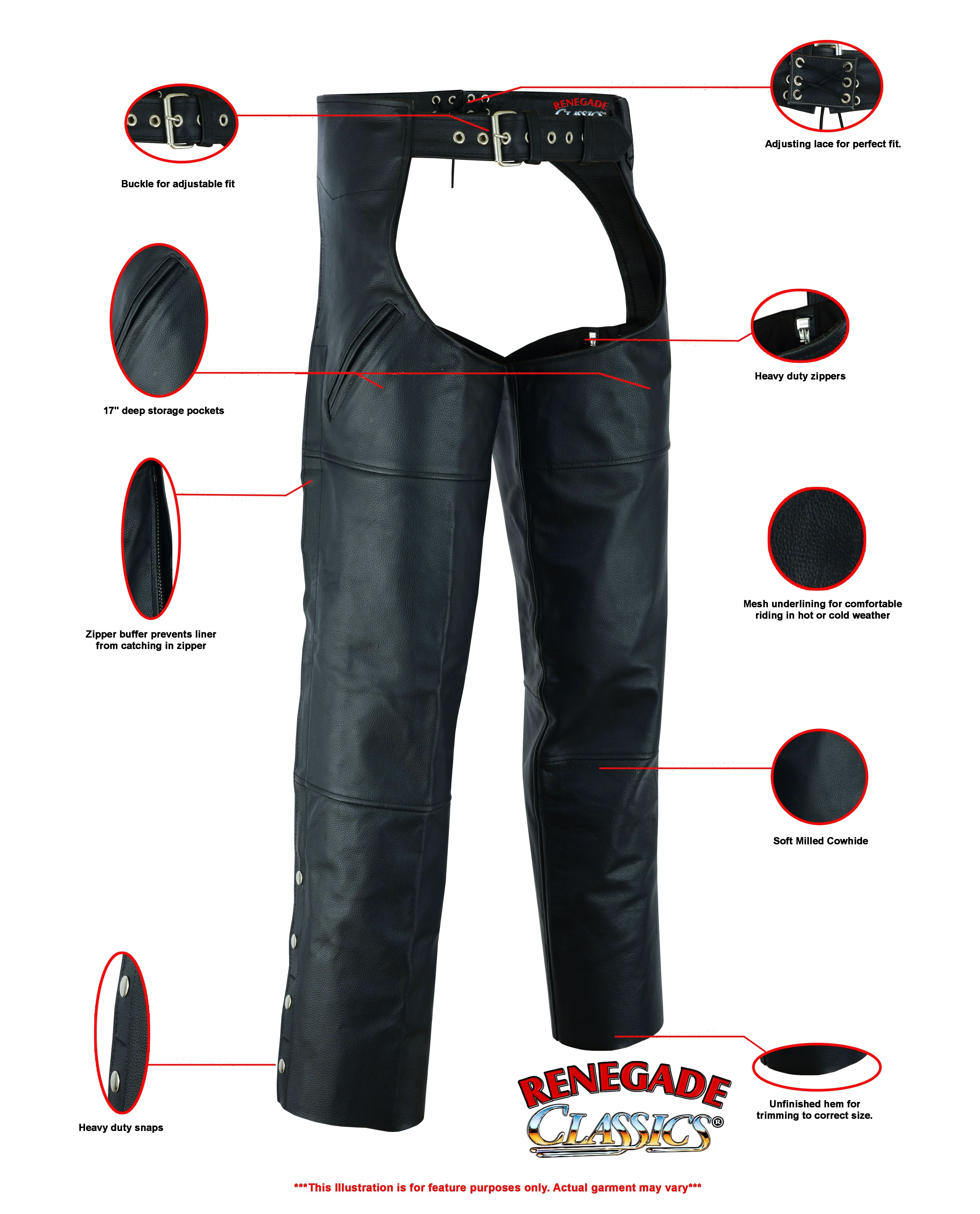 Leather Guard  Unisex leather motorcycle chaps - Black