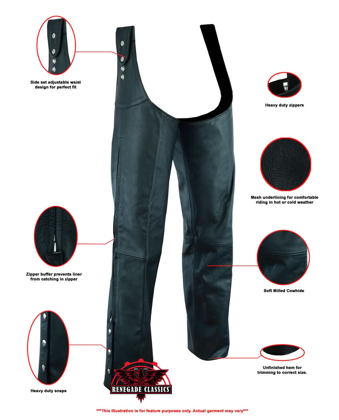 Unisex Adjustable Side Snap Beltless Chap