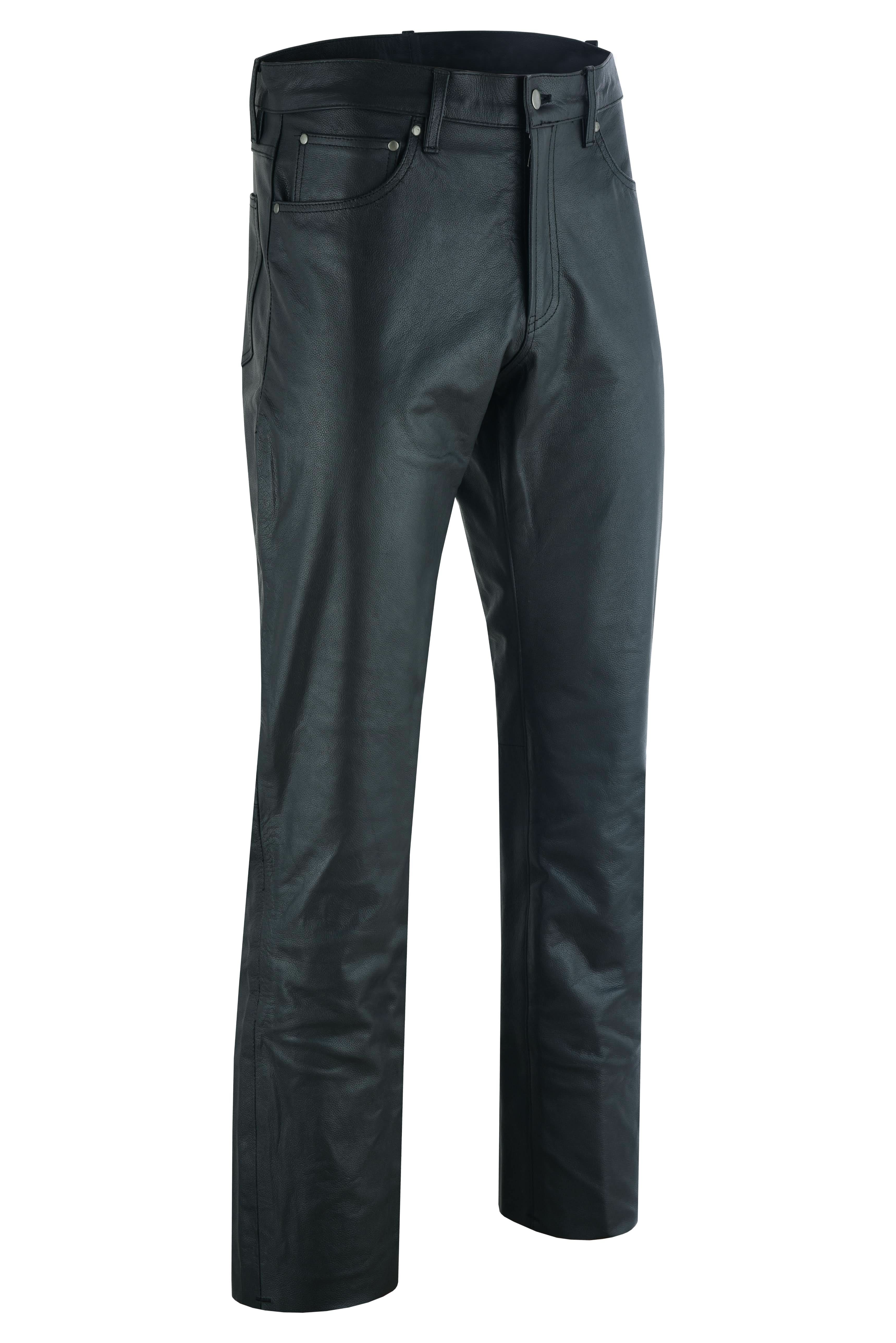 Women's Classic 5 Pocket Black Casual Motorcycle Leather Pants