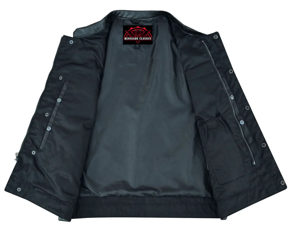 Concealed Snap Closure, Textile Material, Scoop Collar & Hidden