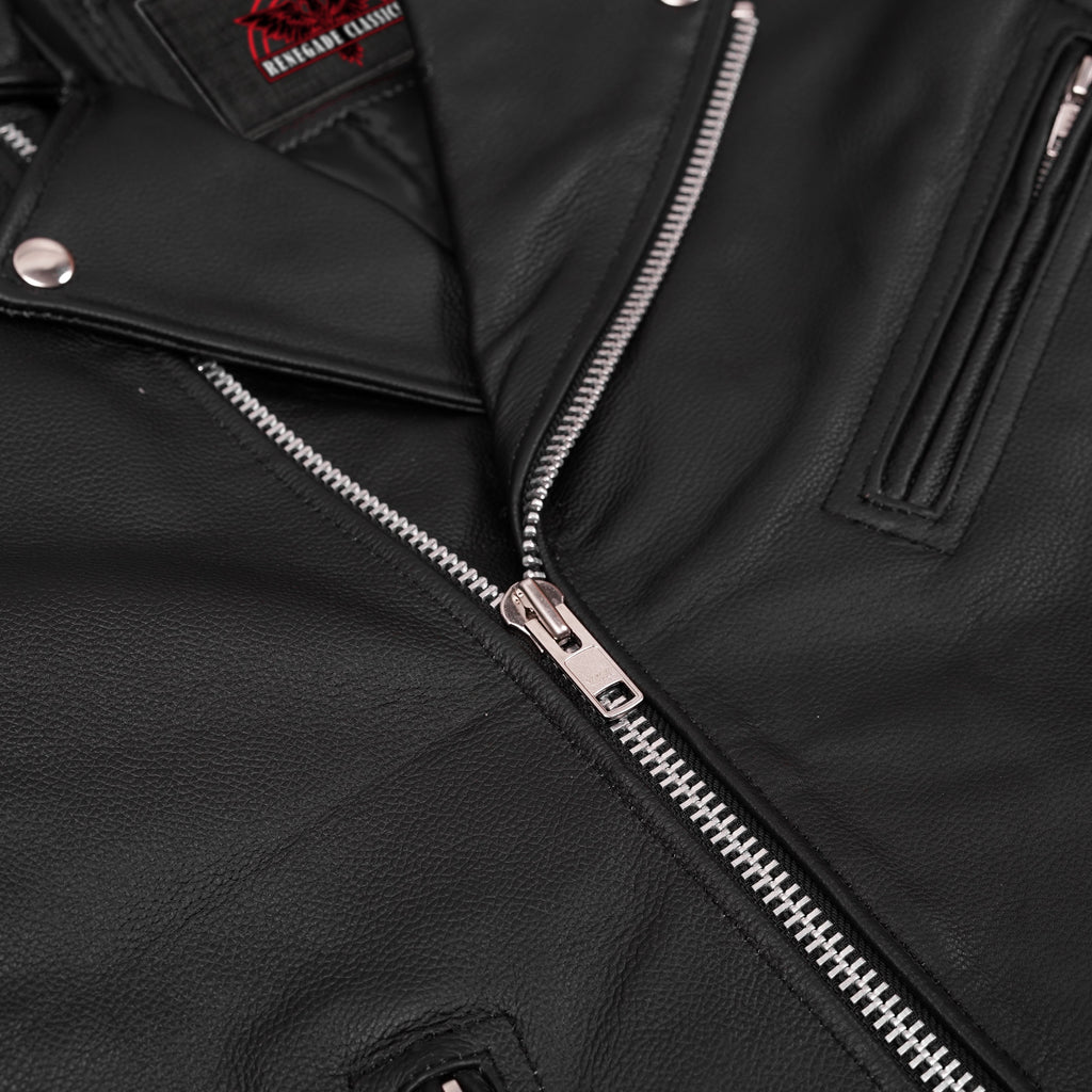 Men's Classic Plain Side Police Style M/C Jacket - TALL