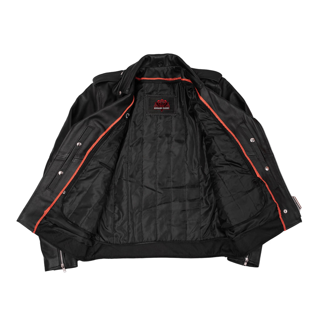 Men's Classic Plain Side Police Style M/C Jacket - TALL