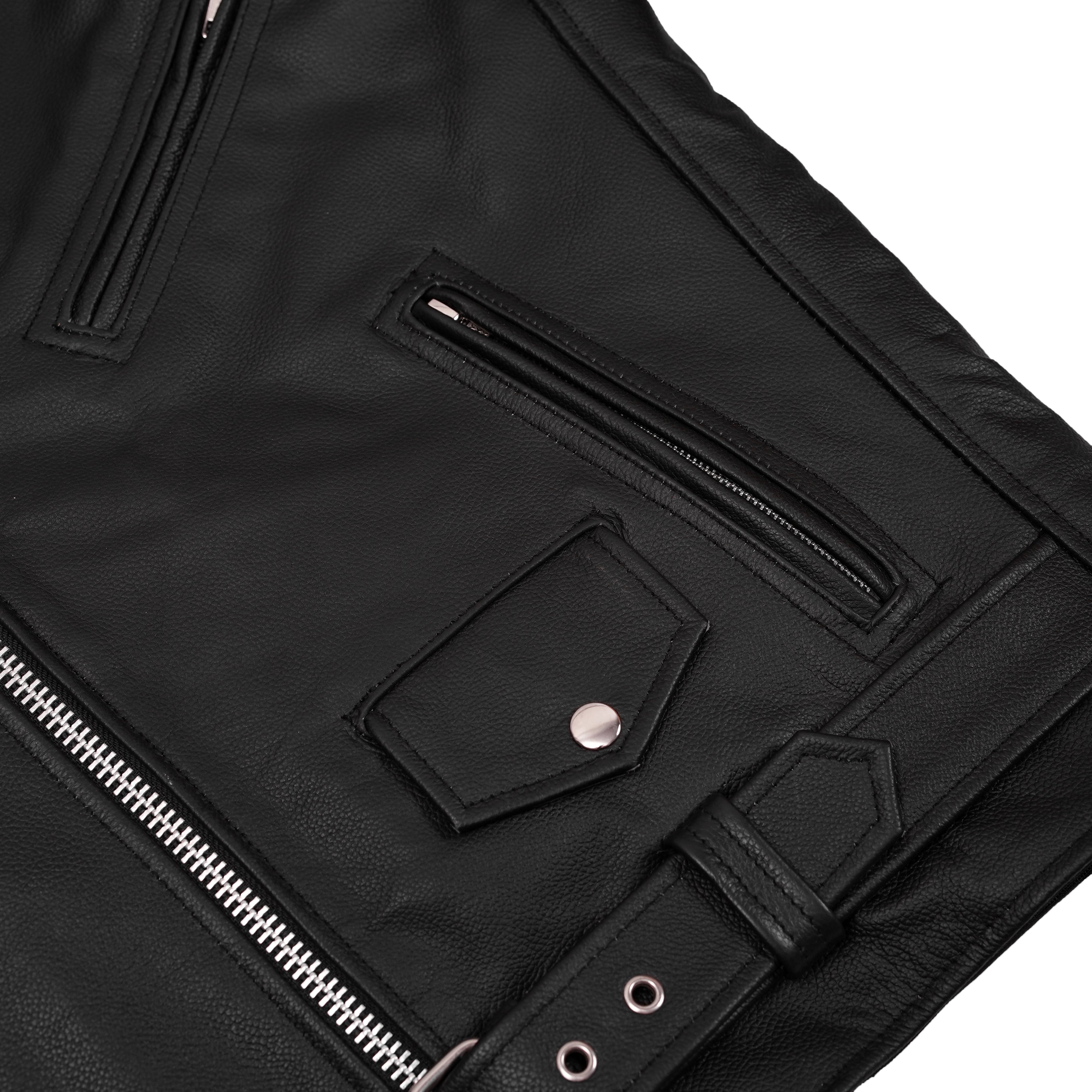 Men's Classic Plain Side Police Style M/C Jacket - TALL
