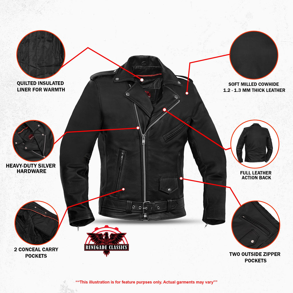 Men's Classic Plain Side Police Style M/C Jacket - TALL