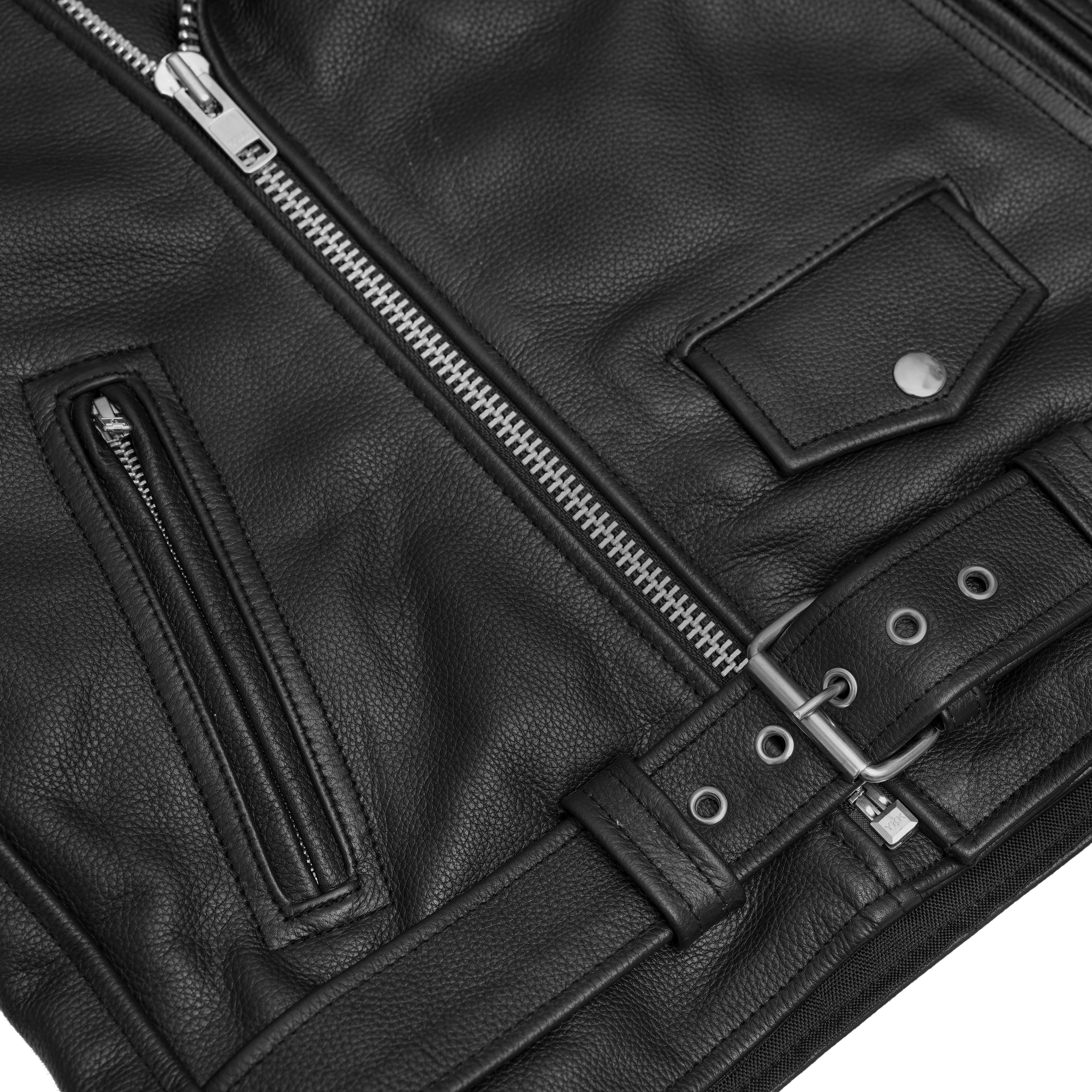 Men's Classic Plain Side Police Style Motorcycle Jacket - Black
