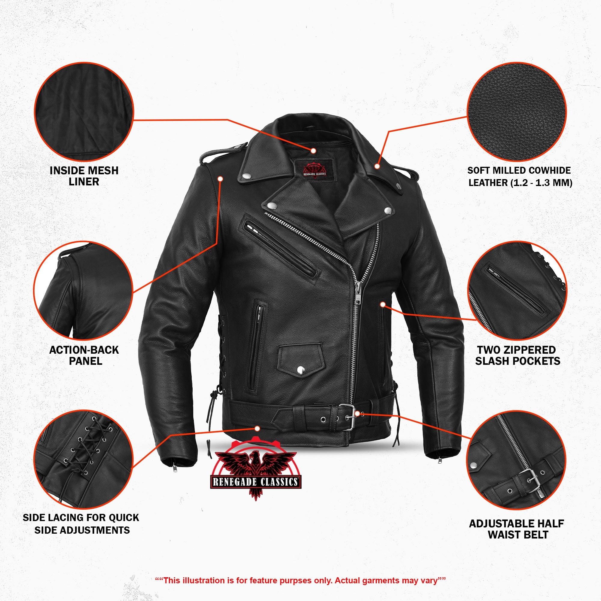 Men's Classic Side Lace Police Black Leather Motorcycle Jacket
